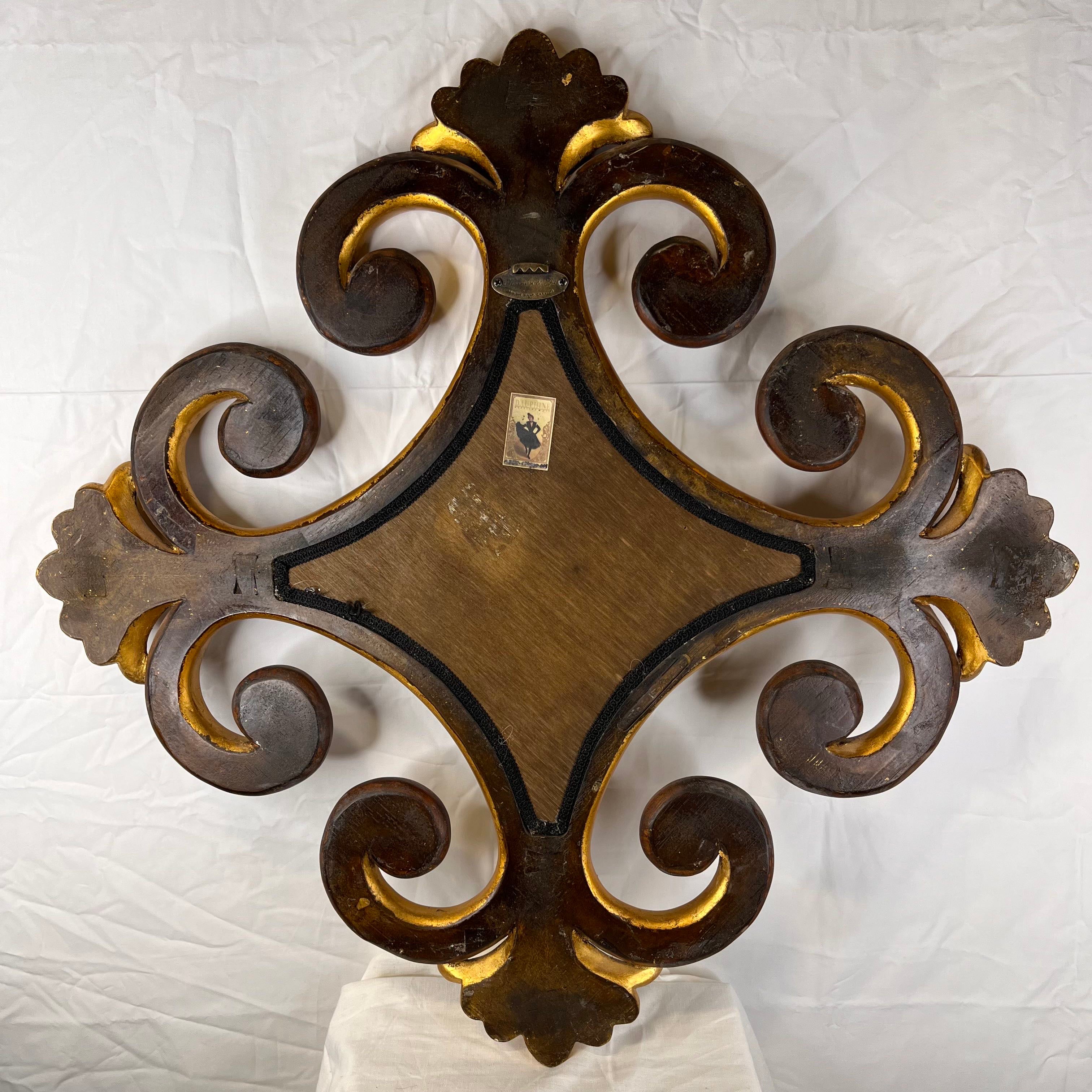 Harrison Gil French Provincial Vintage Gold, Black and Wood Carved Mirror