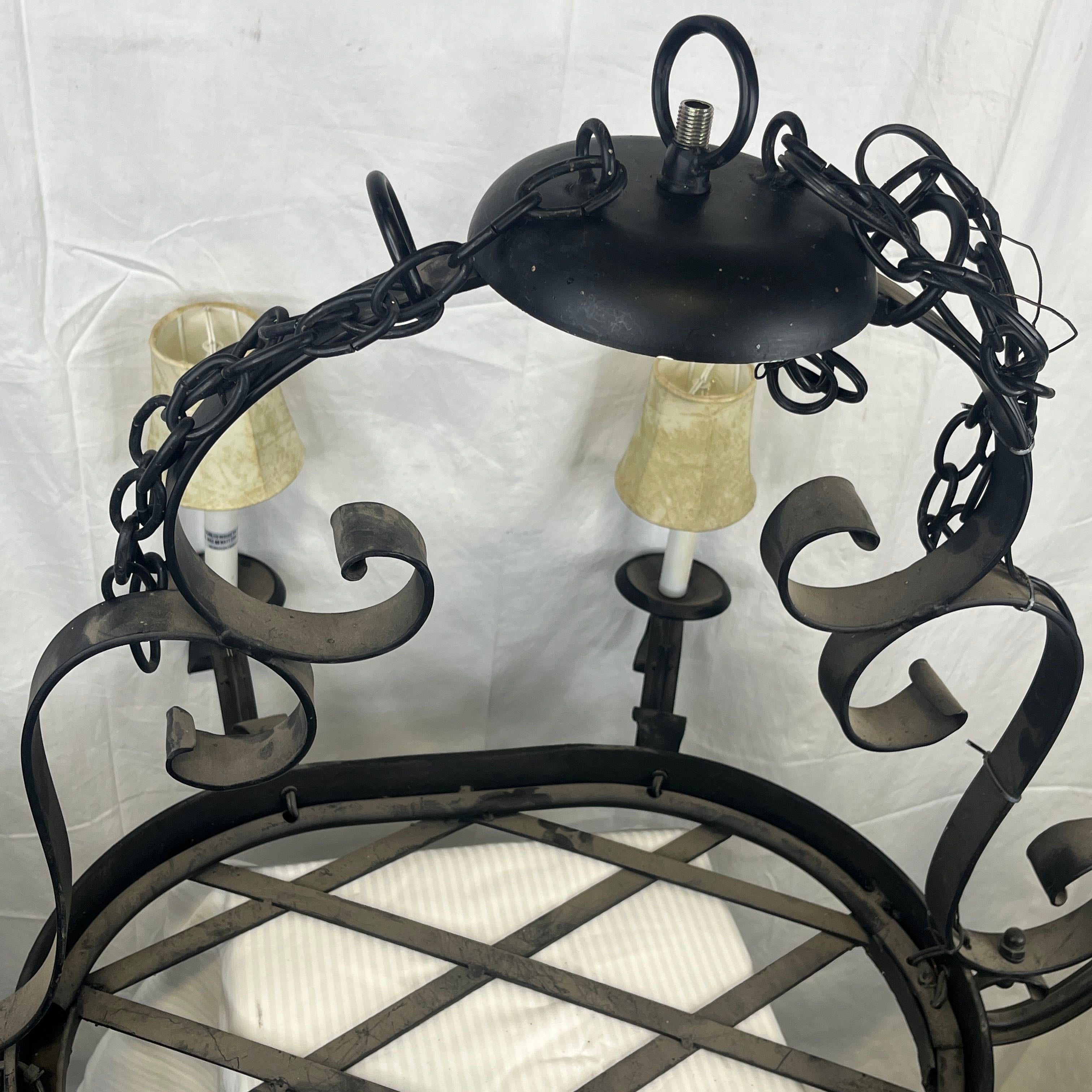 French Iron Country Style 6 Light with Faux Hyde Shades Chandelier