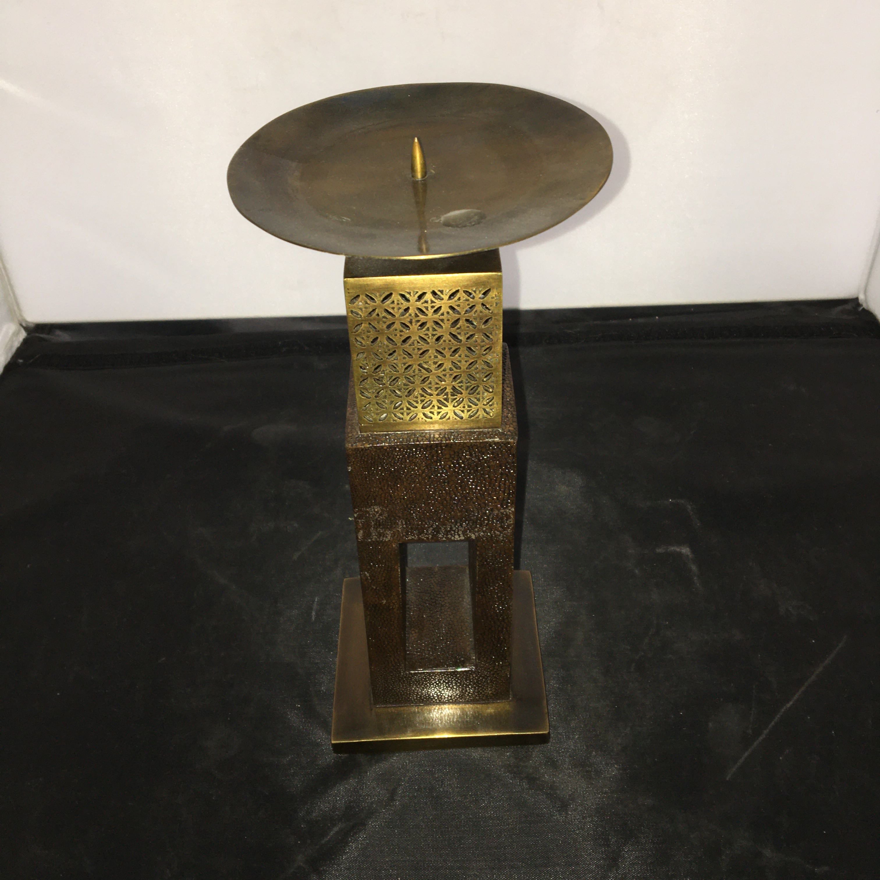 Brass/Bronze Shagreen by R&Y Augousti Paris Candleholder