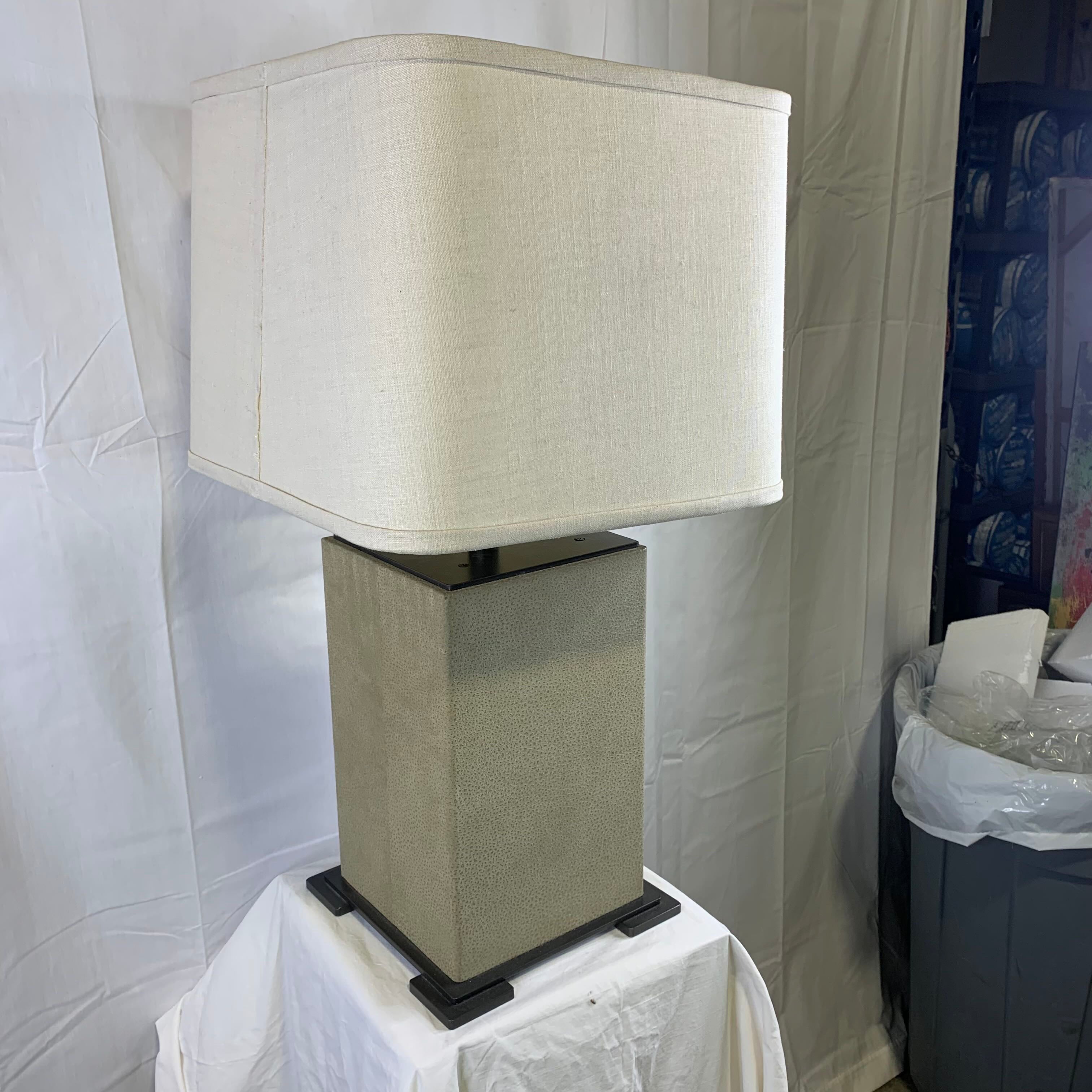 Shagreen Style Square on Metal Base with Square Shade Table Lamp