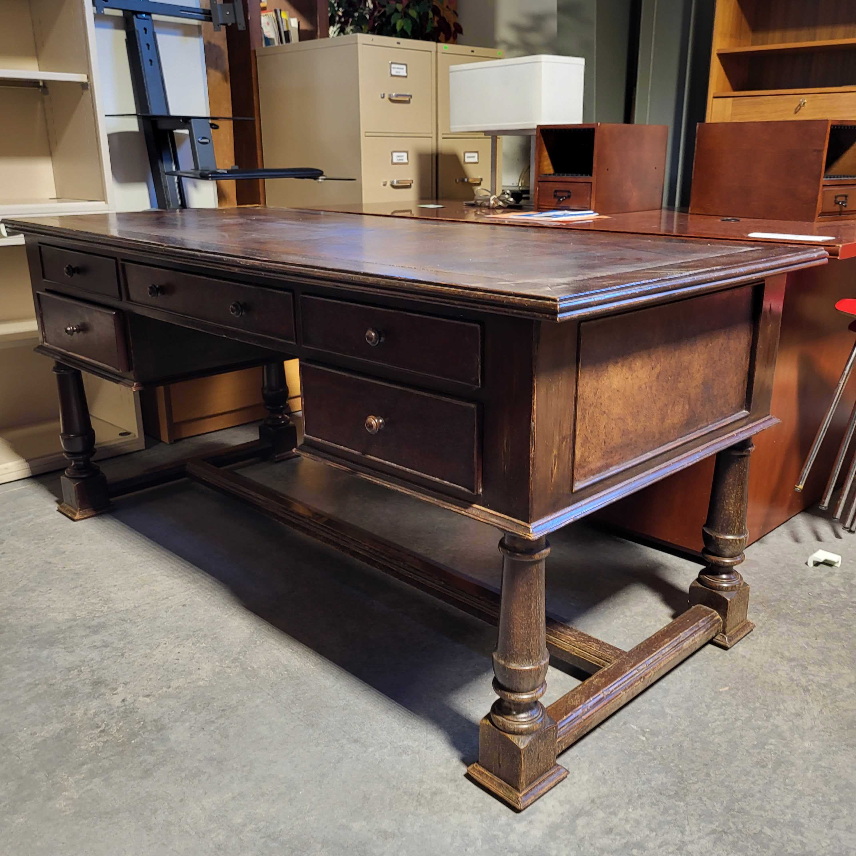Wood 5 Drawer Leather Top Executive Desk