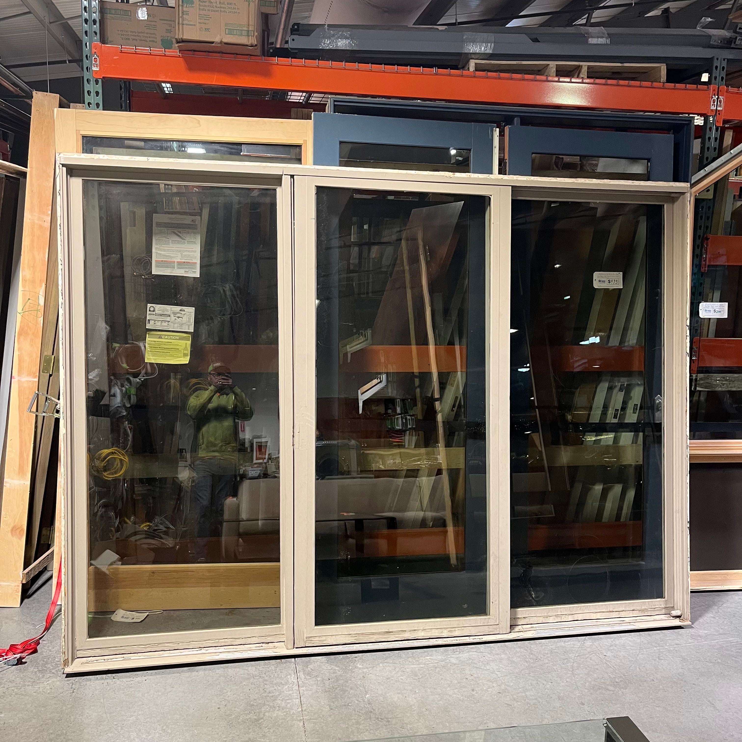 93"x 79.75"x 2.5" One Glass Panel Grey Metal Clad Dark Stained Cedar with Jamb Exterior Sliding Door