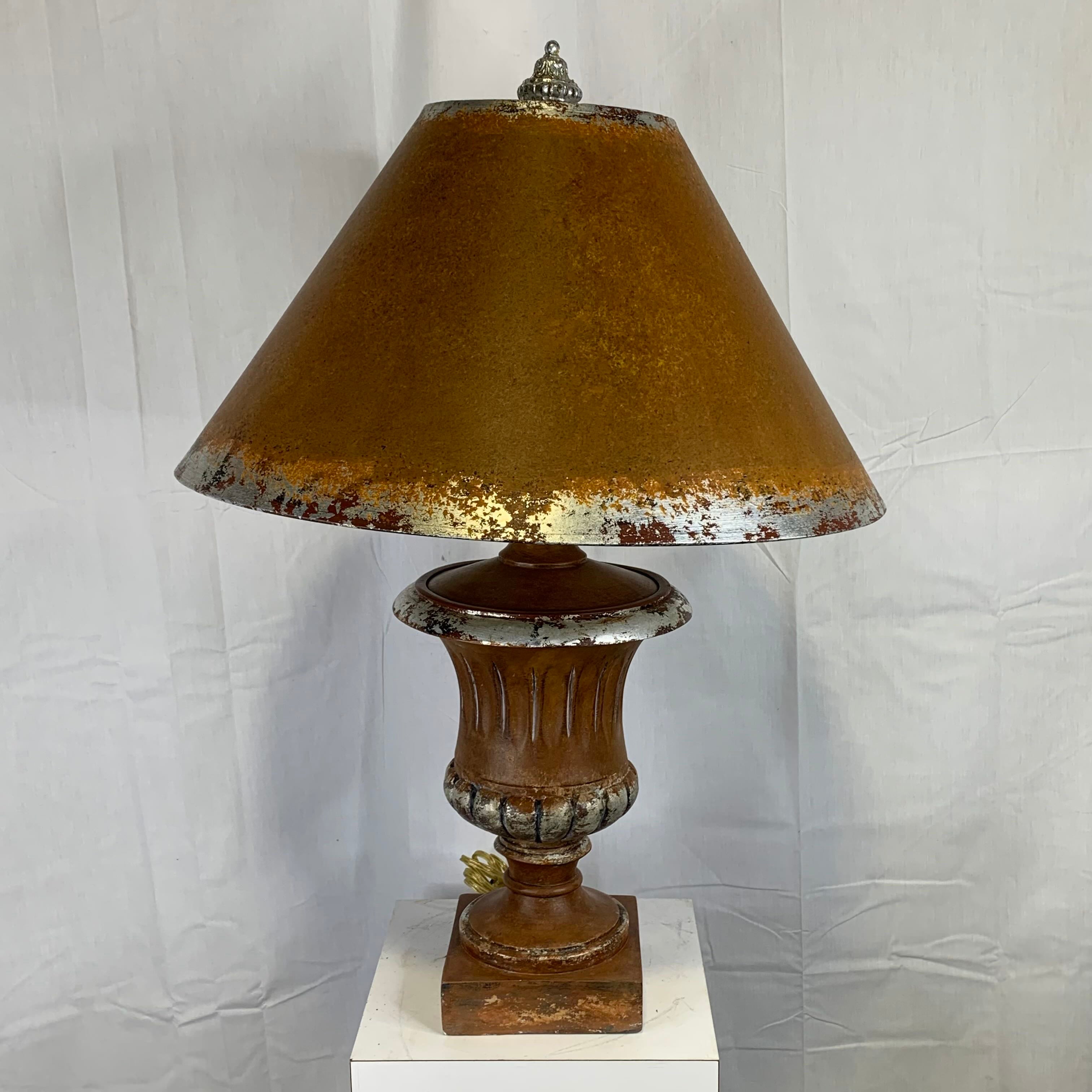23" Diameter x 33" Distressed Brick Red with Silver Accent and Shade Table Lamp