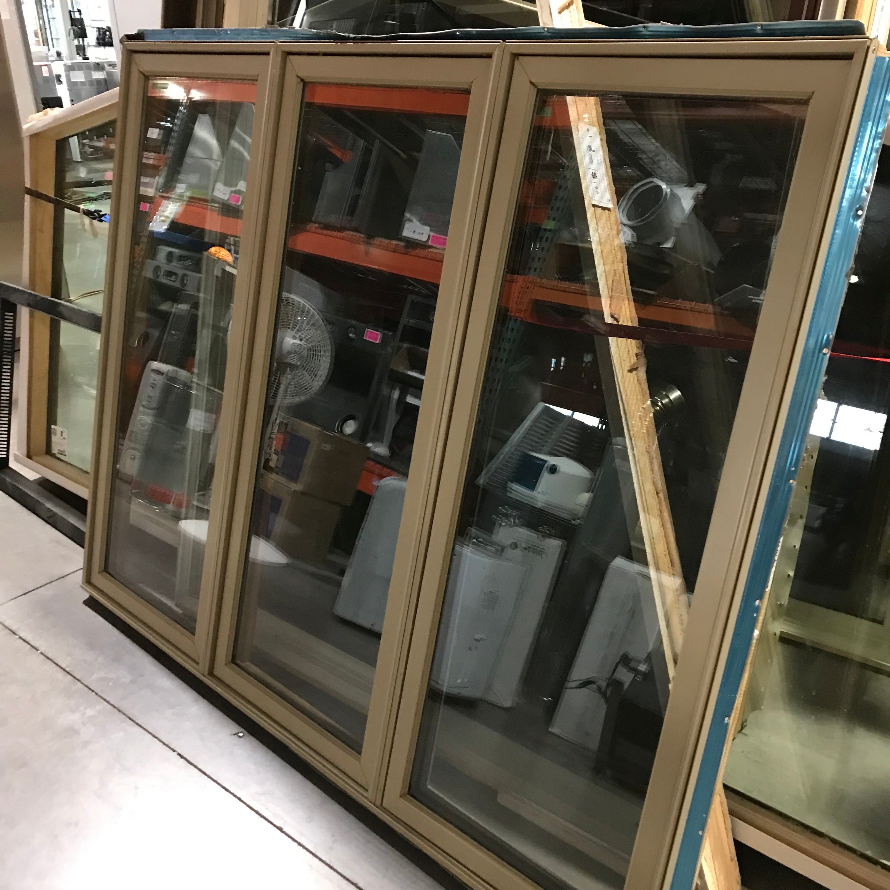 75"x 59"x 5" Tan Metal Clad Double Casement Middle Fixed Exterior Window