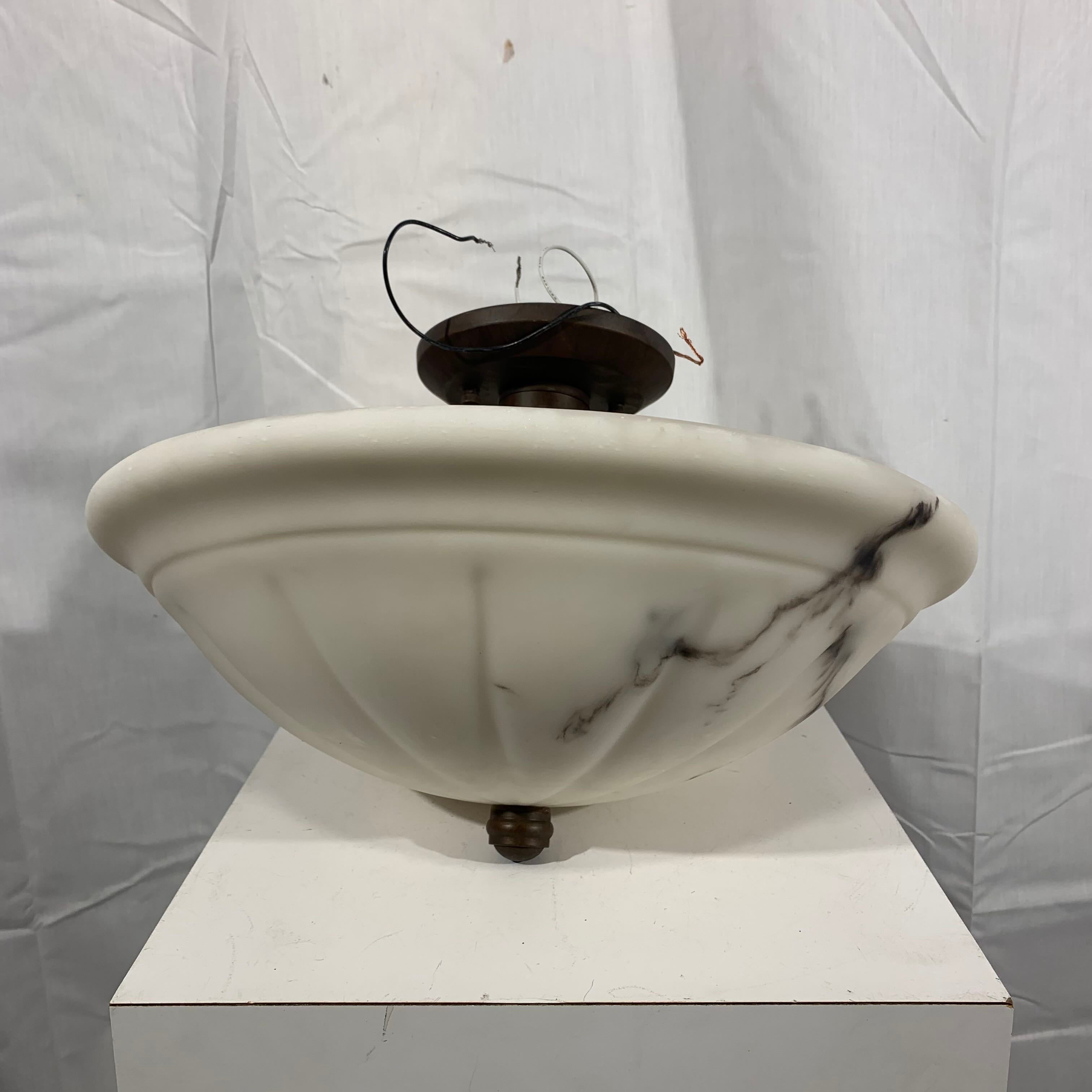 15" Diameter x 9" Alabaster Bowl 2 Light Semi Flush Ceiling Fixture