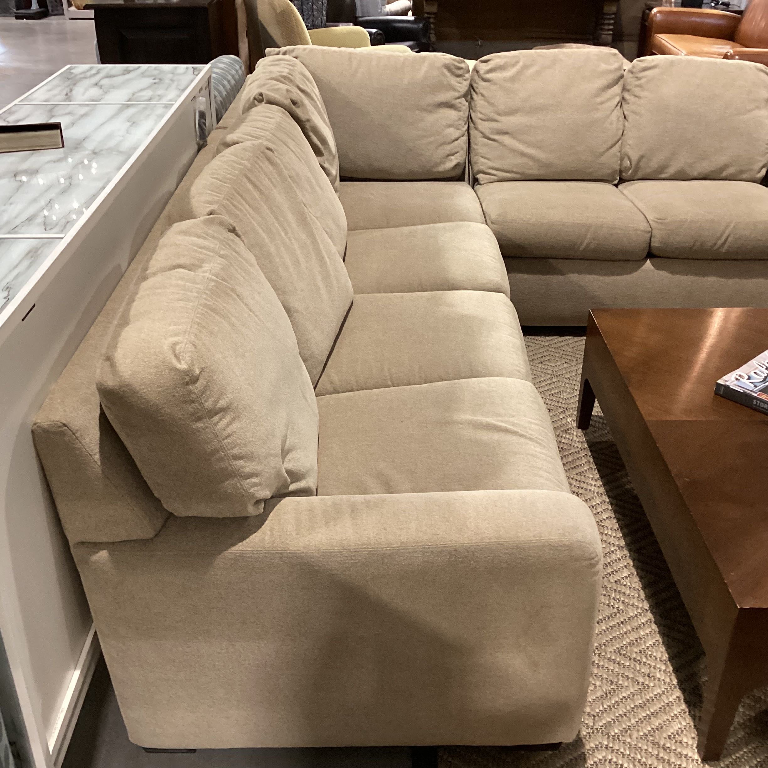 American Leather Beige Tan Upholstered 3 Piece Sectional