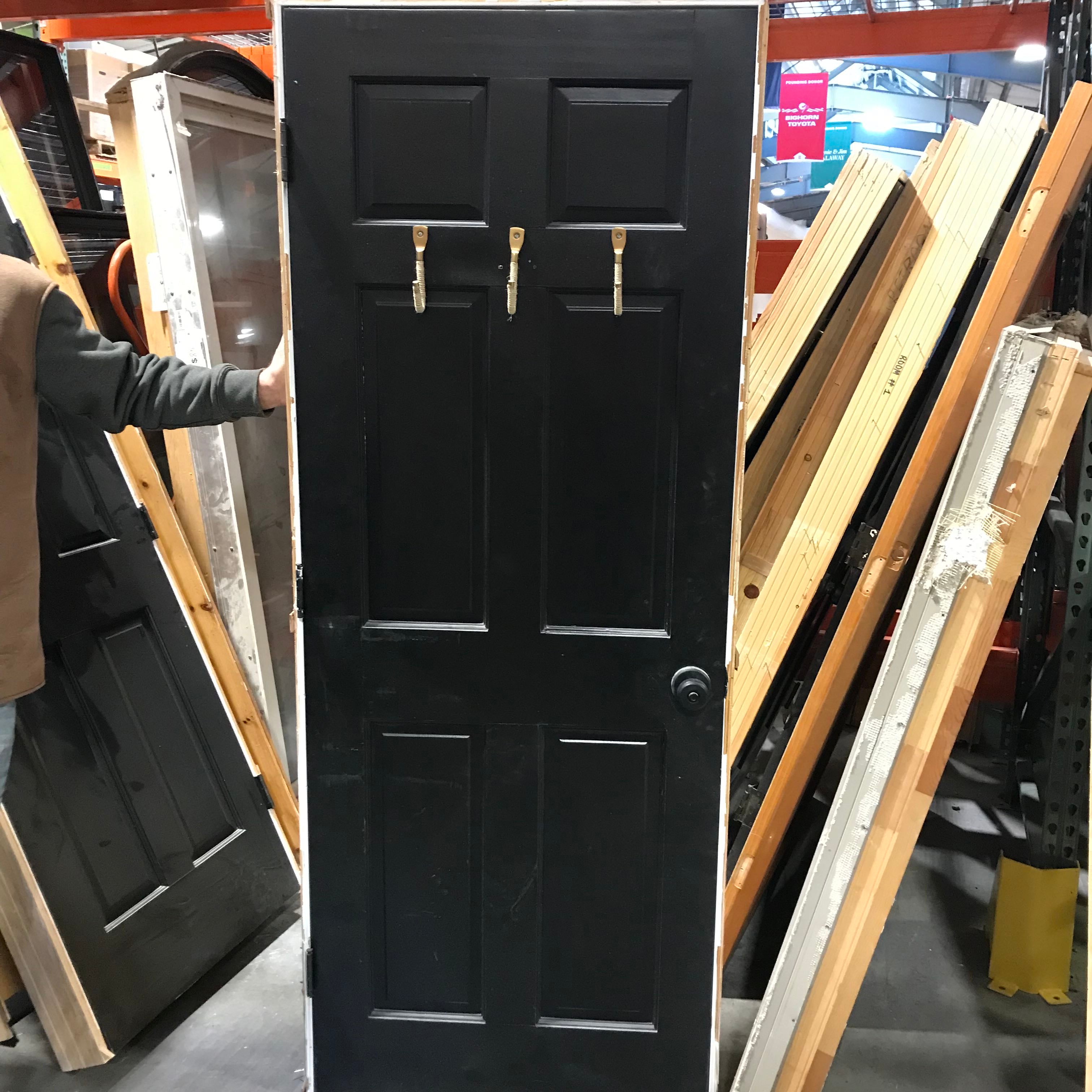 30"x 78"x 1.375" 6 Panel Painted Black Solid Fir with Jamb RHI Interior Door