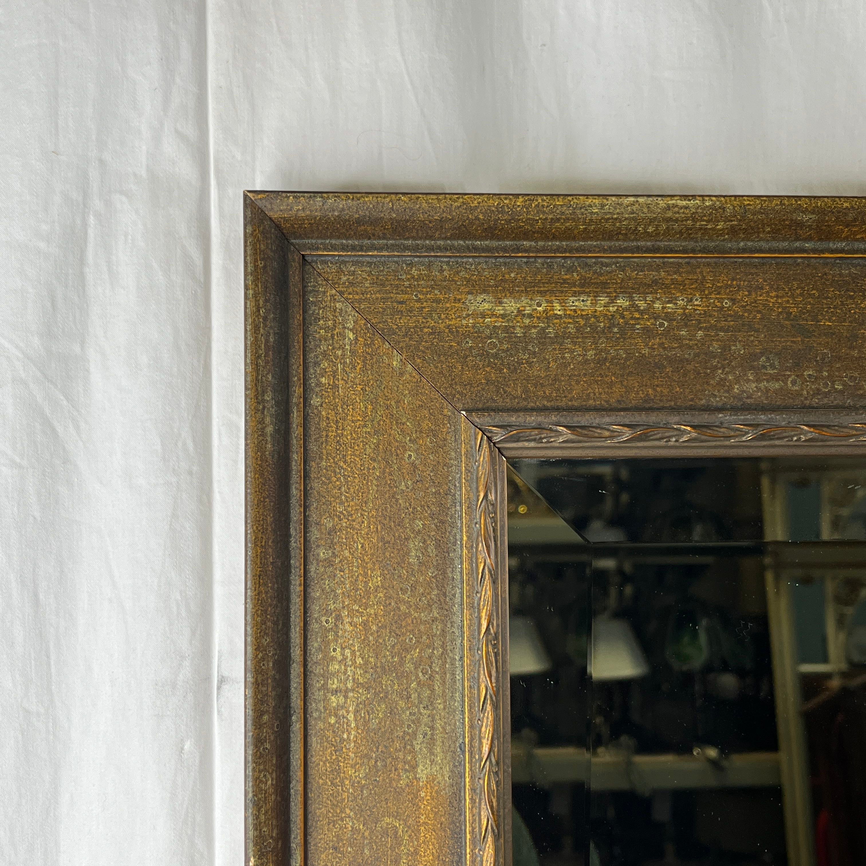 Metropolitian Rusty Bronze Wooden Frame with Stenciled Accents Wall Hanging Mirror