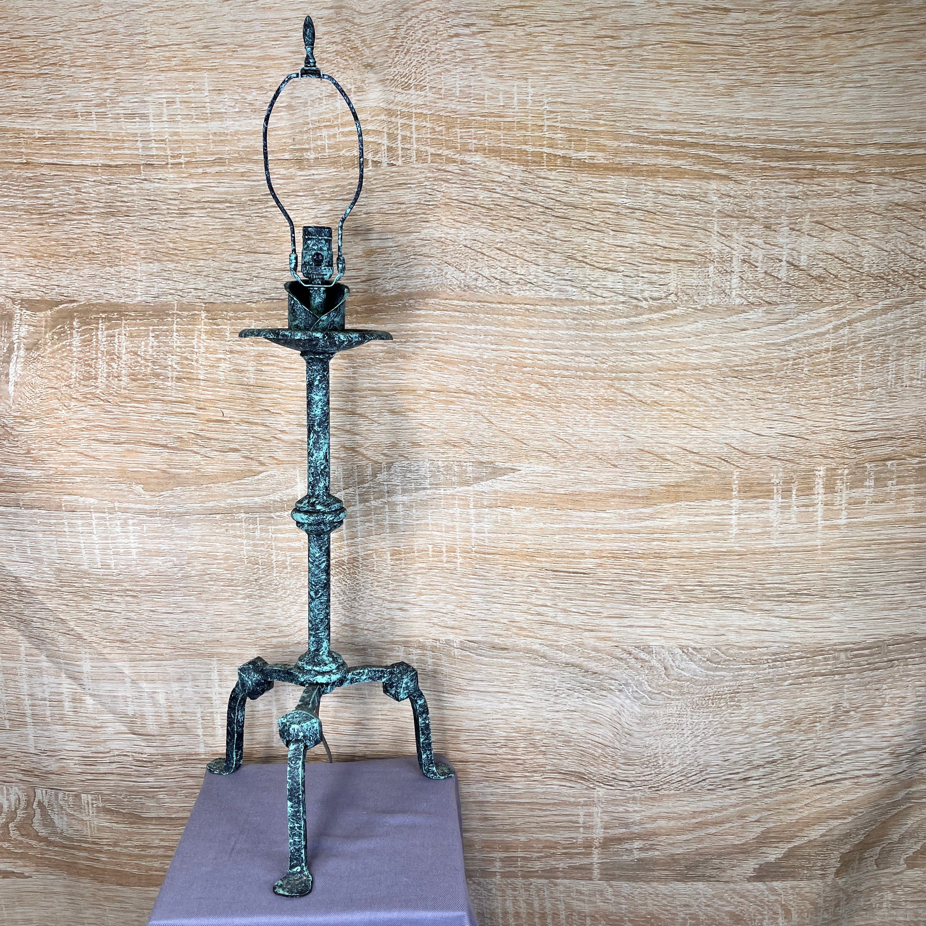 Gothic Spanish Revival Wrought Iron Gavanized Table Lamp