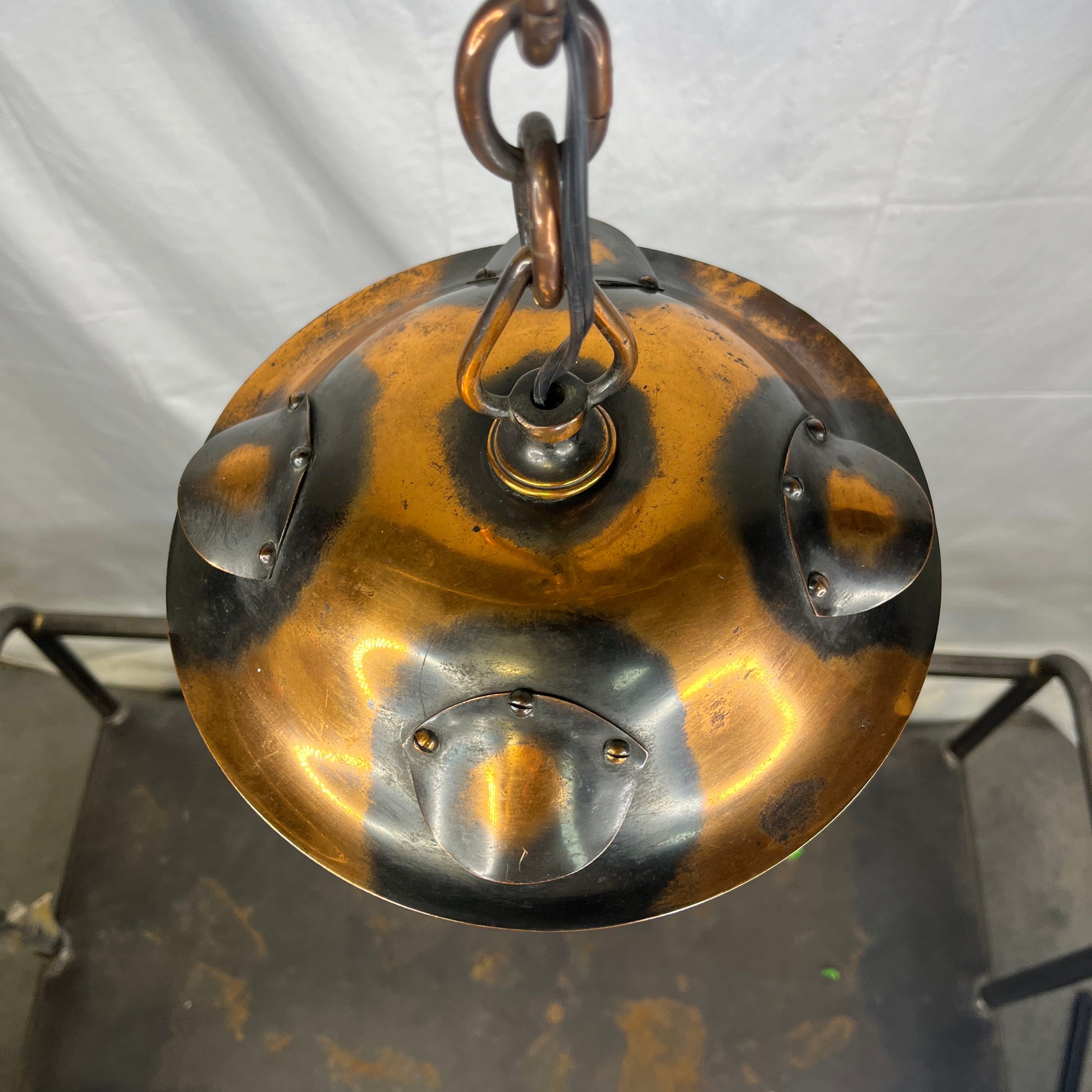 Antique Arts and Crafts Art Nouveau 1 Light Torched Copper Ceiling Lantern Pendant