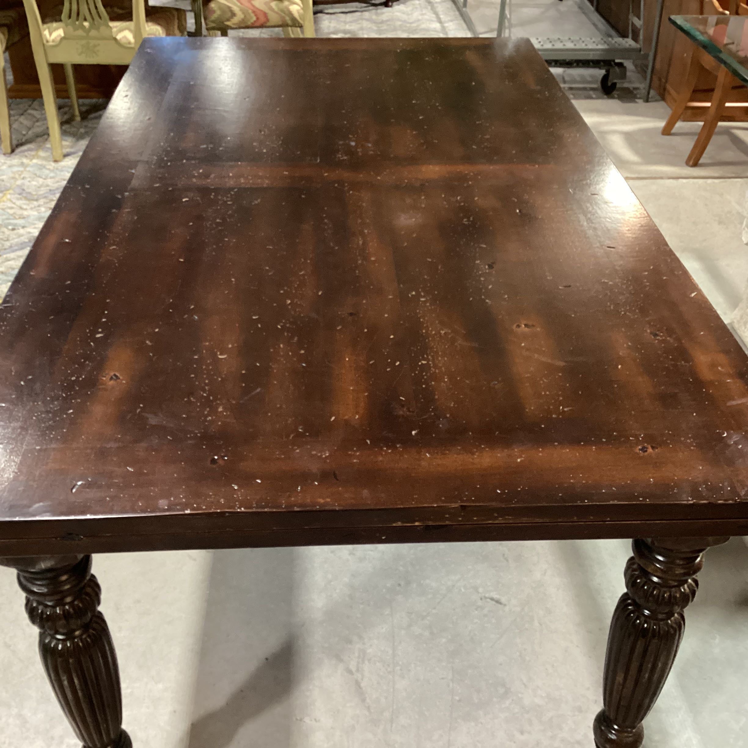 Dark Finish Carved Legs Extended Leaves Dining Table