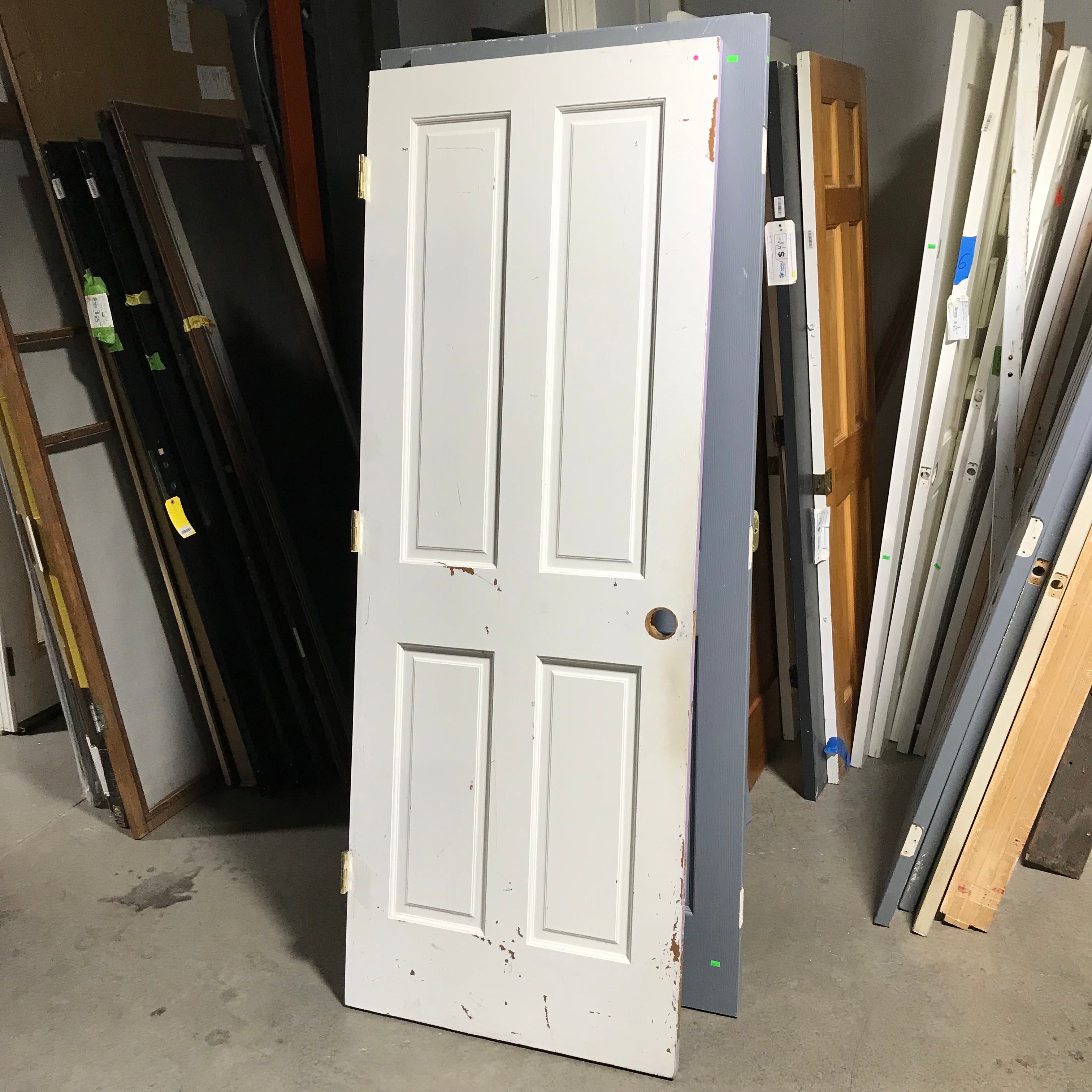 29.75"x 79.75"x 1.375" 4 Panel One Side Pink Purple Other Side Painted White Solid Pine Interior Door