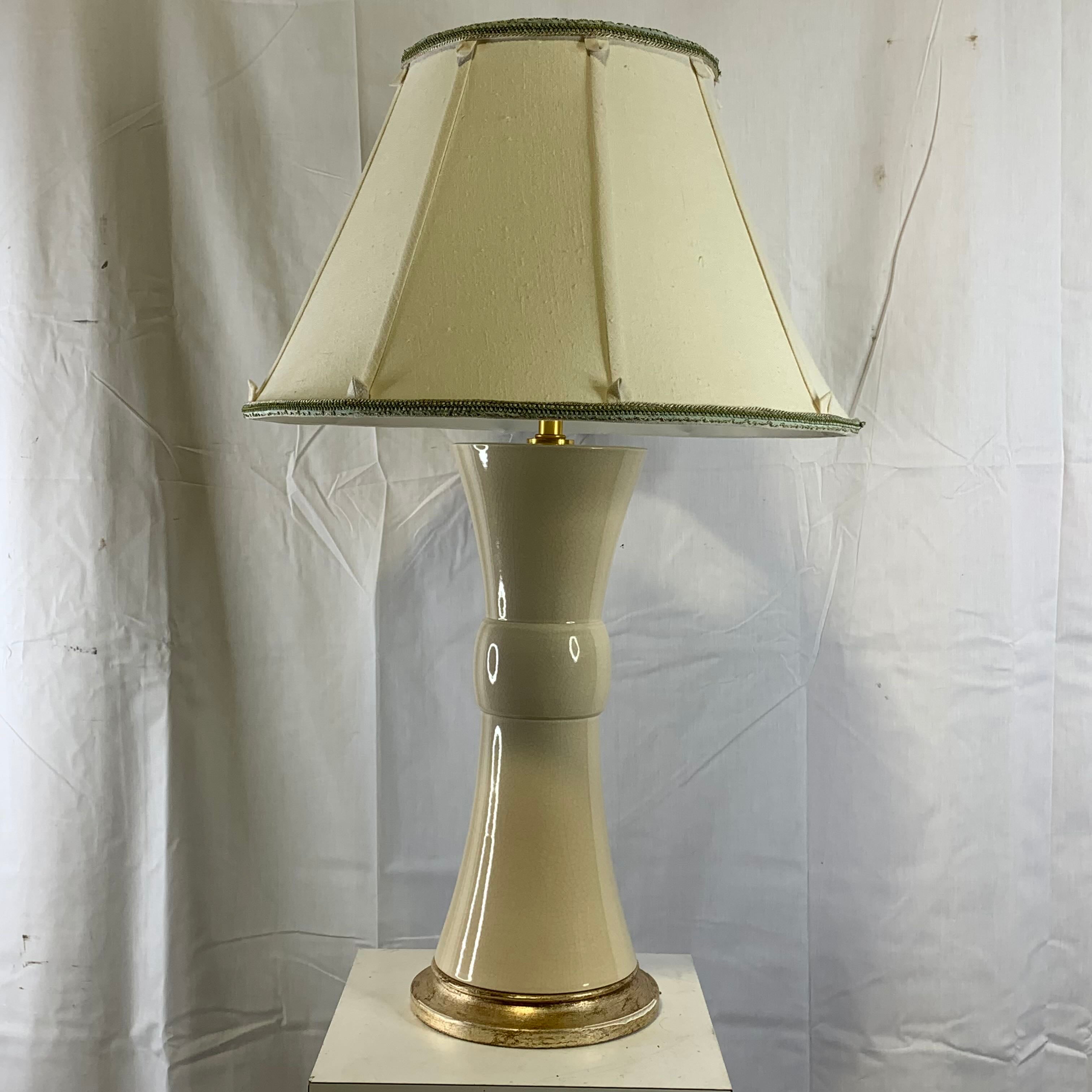 19.5" Diameter x 29.5" Baker Furniture Oatmeal Crackle Ceramic with Shade Table Lamp