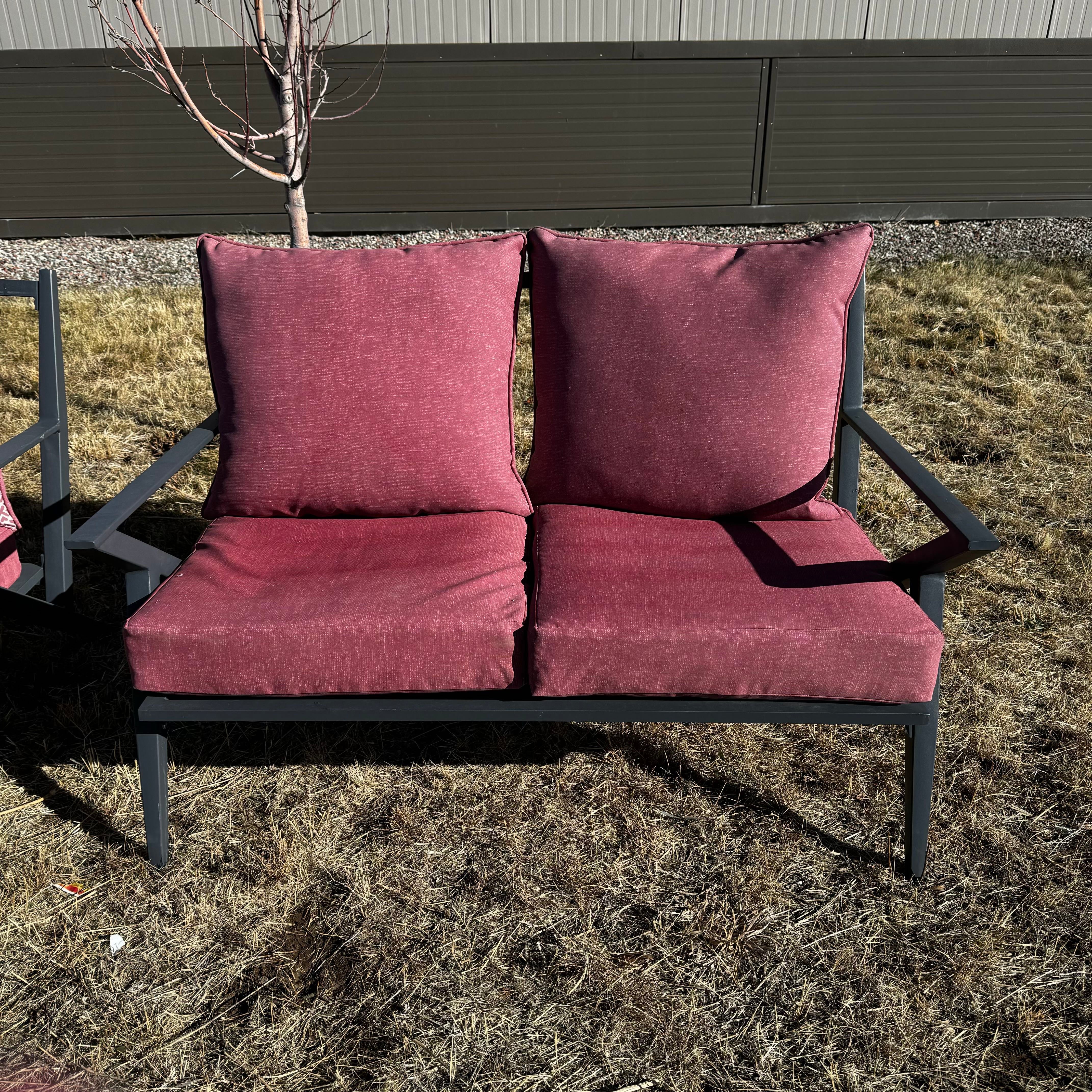 Aluminium Frame Red Detailed Cushion Sofa Chair Patio Set