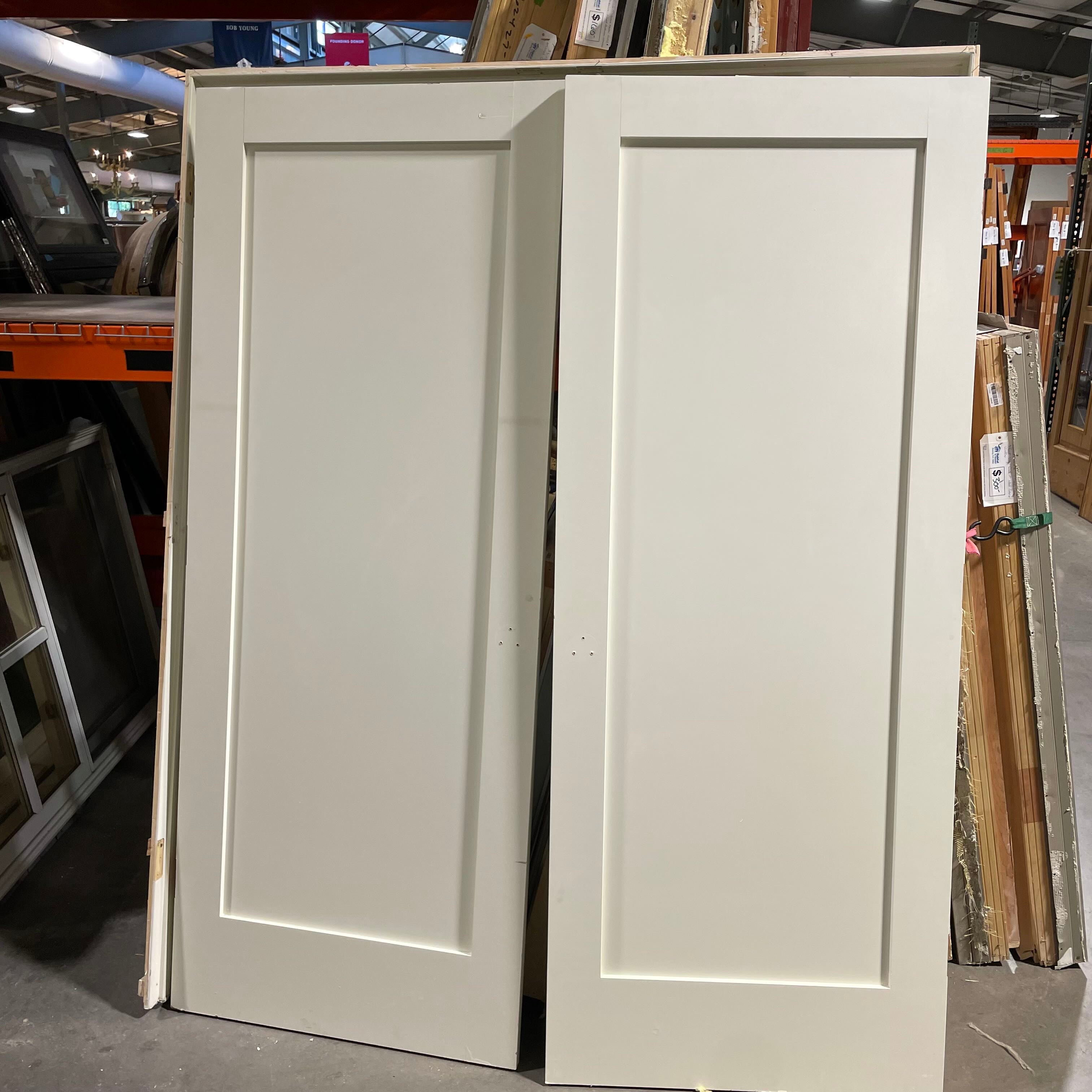 64"x 79.5"x 1.375" One Panel Painted White Solid Pine with Jamb Interior French Doors
