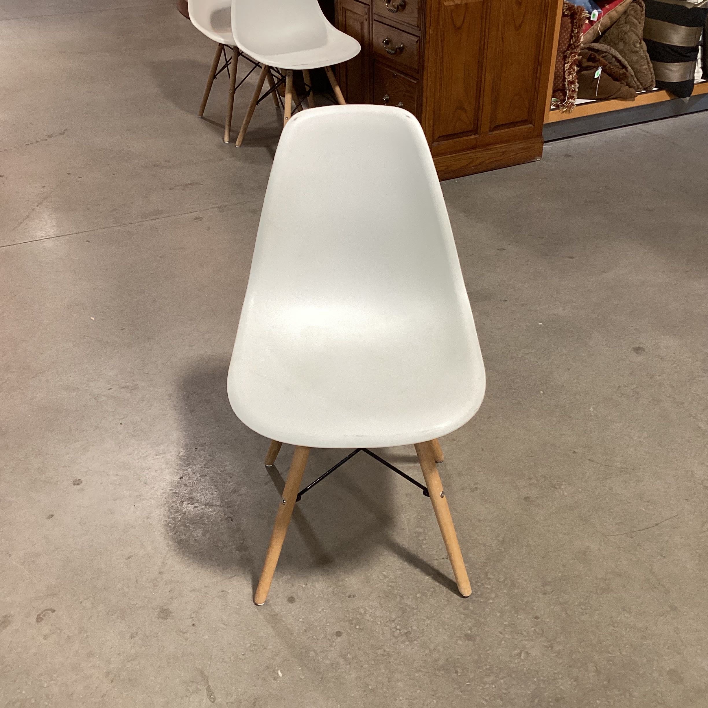 White Sculpted Seat and Wood Eiffel Dining Chair