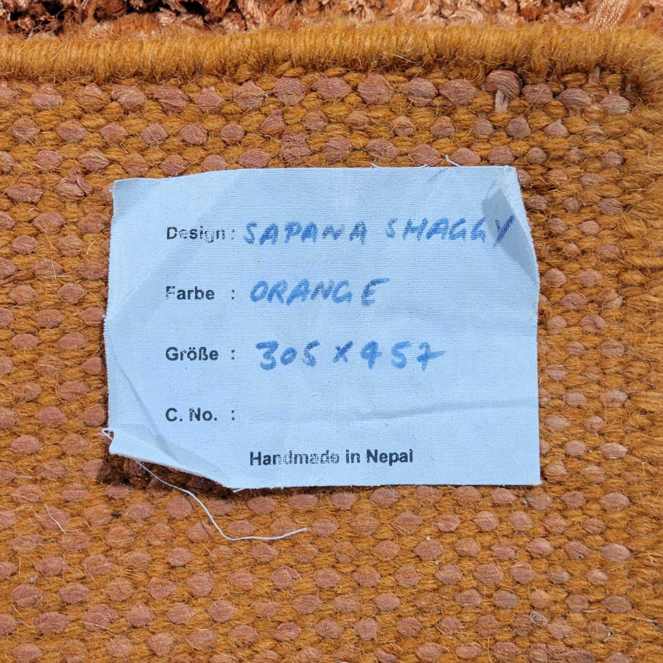 Sapana Shaggy Orange Handwoven Nepal with Pad Wool Rug