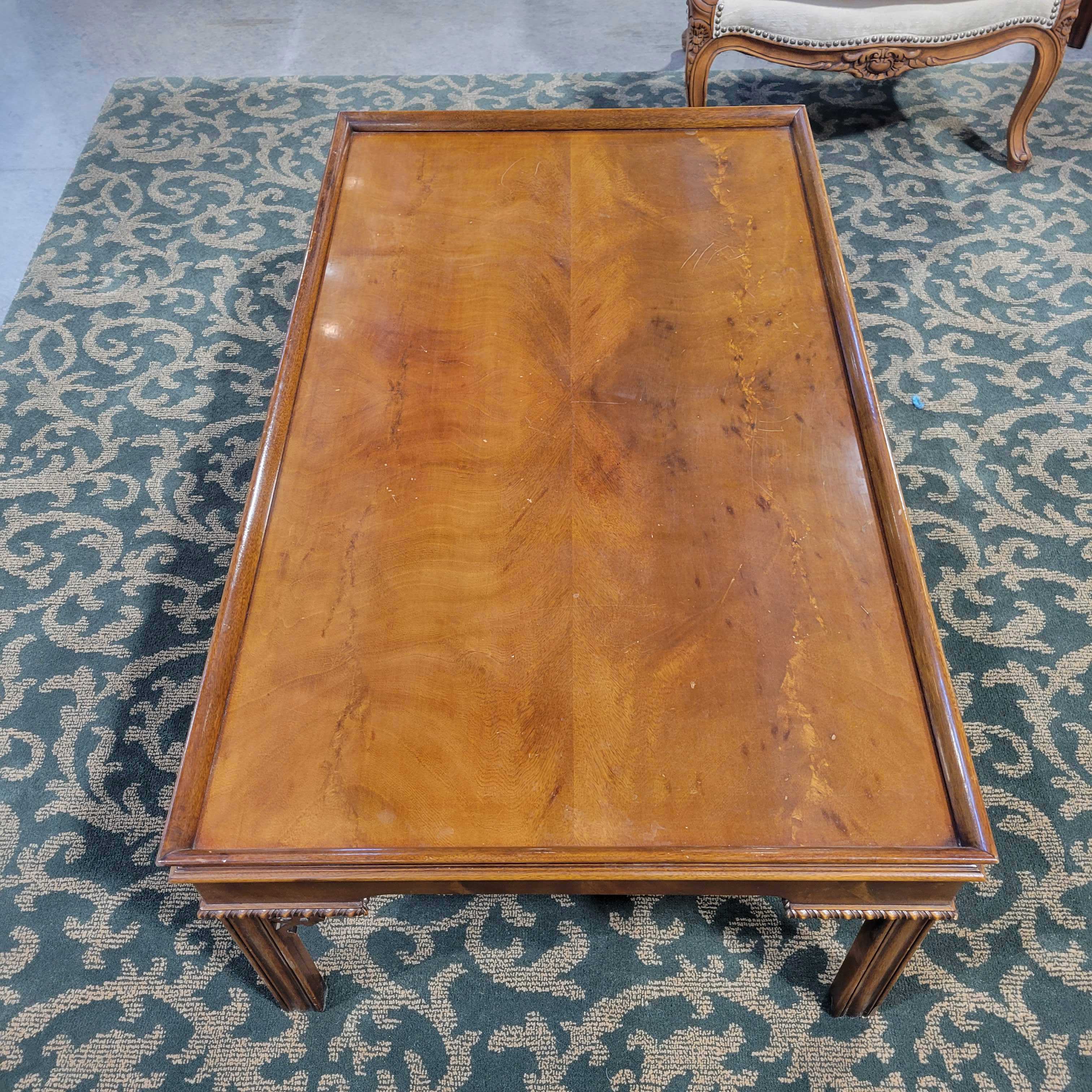 44"x 26"x 17" Hickory Chair Flamed Mahogany Few Missing Corner Embellishments Coffee Table