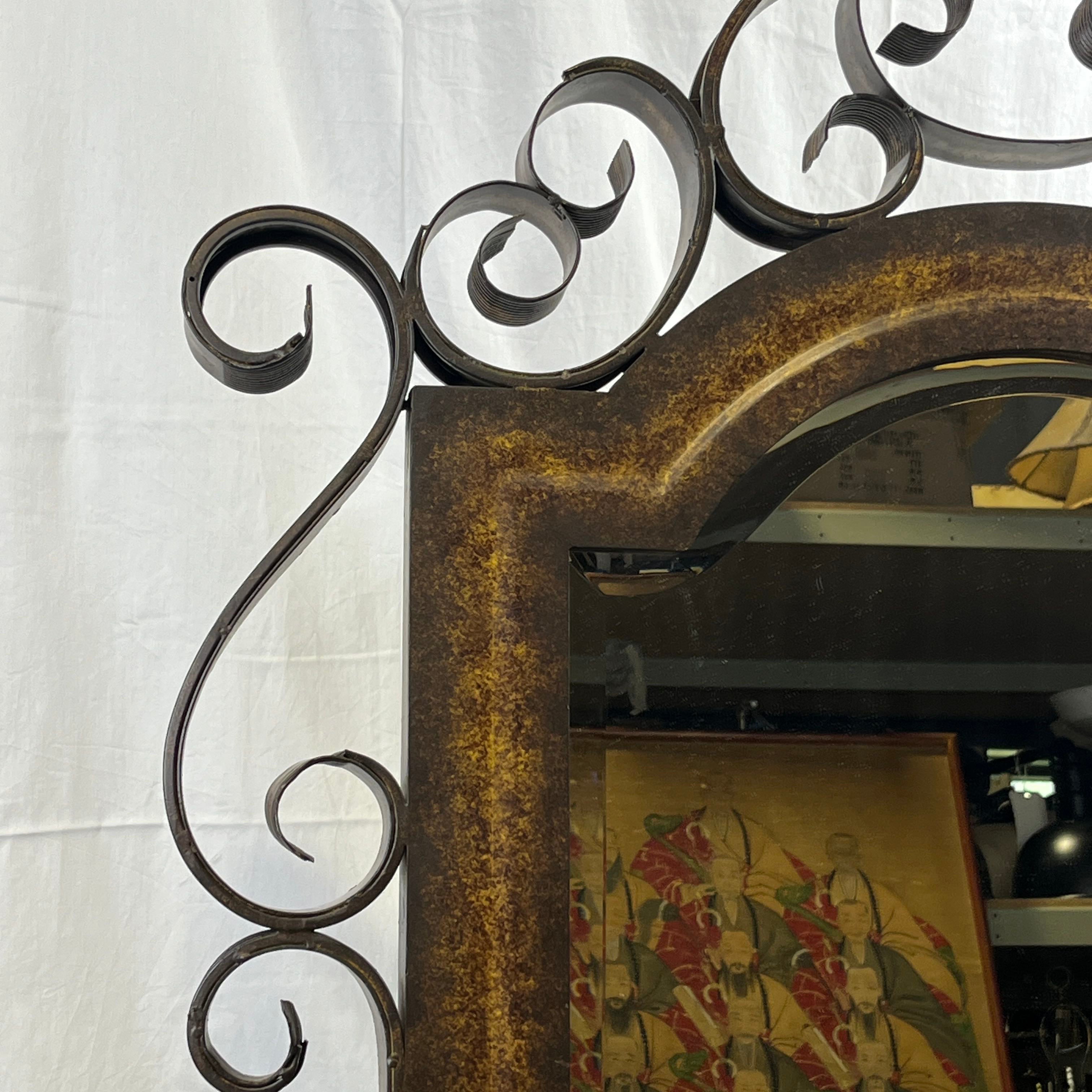 Distressed Wrought Iron Scroll Style Wall Hanging Mirror