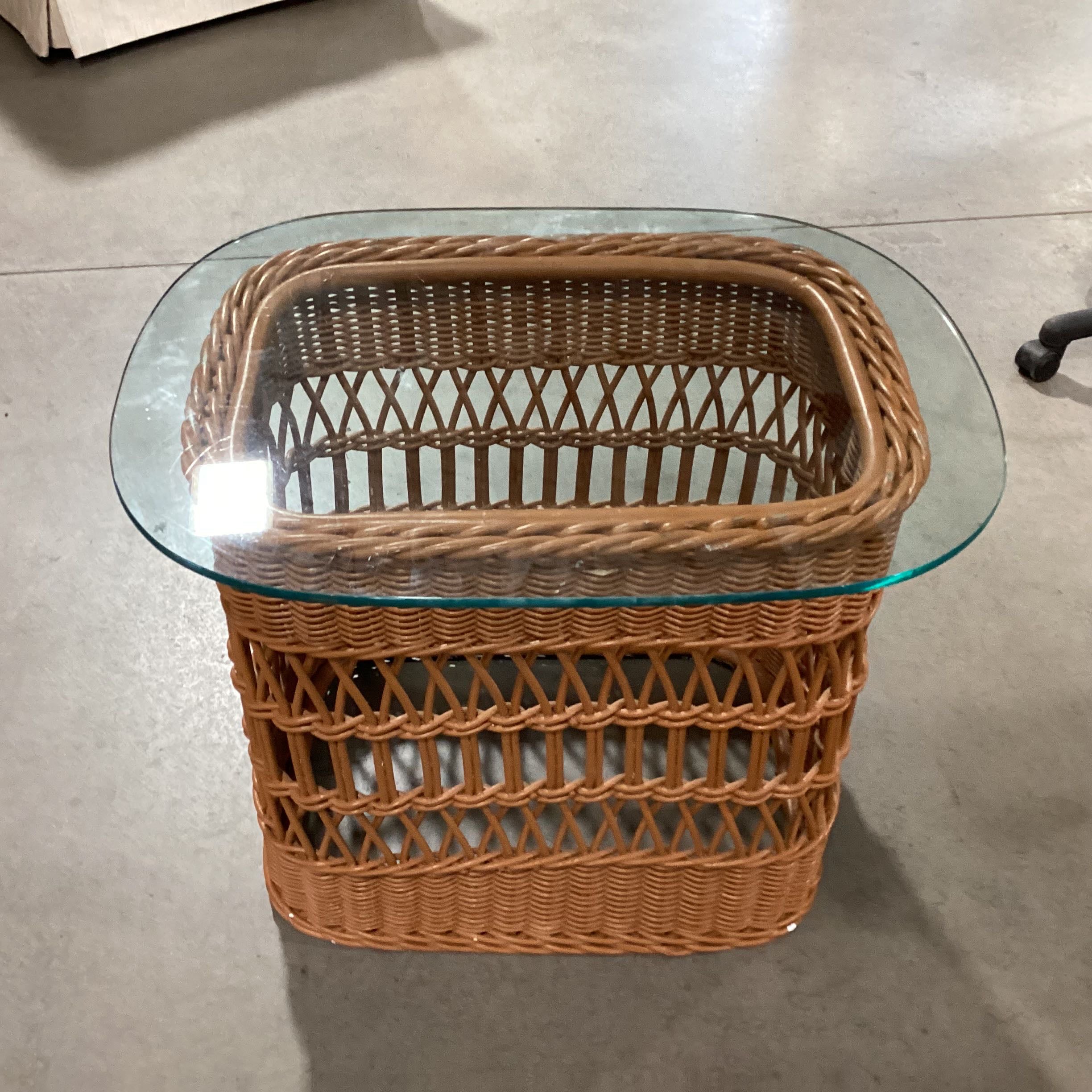 Wicker with Glass Top End Table