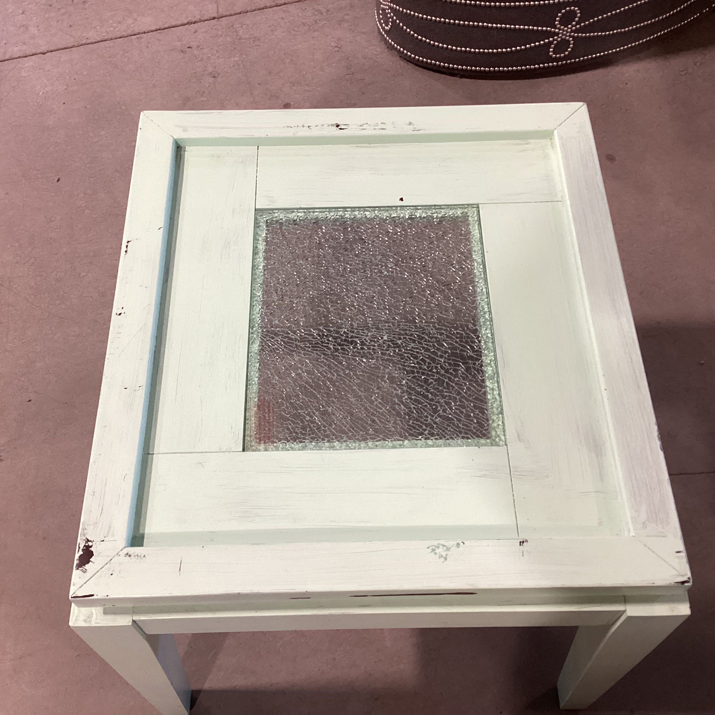 Mint Painted Wood & Crackle Glass Inset End Table