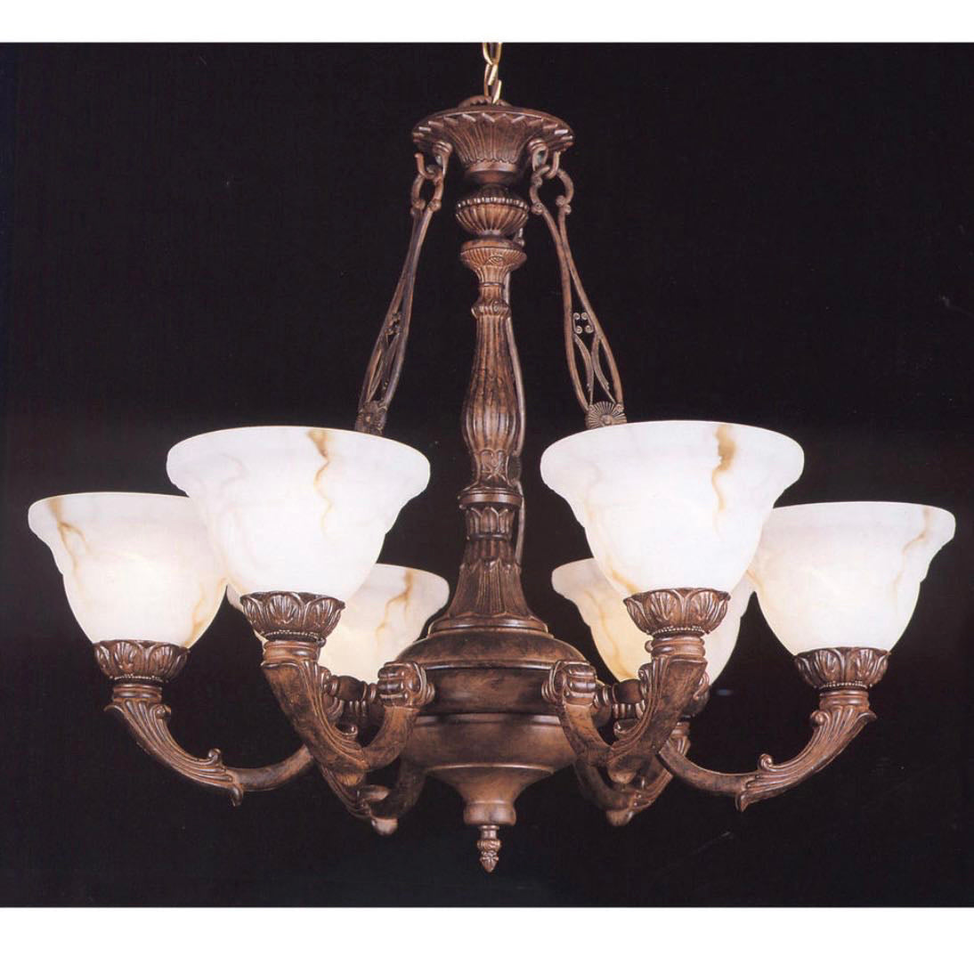 Elk Home 6-Light Bronze Ornate with Yellow and White Marbled Glass Shades Chandelier