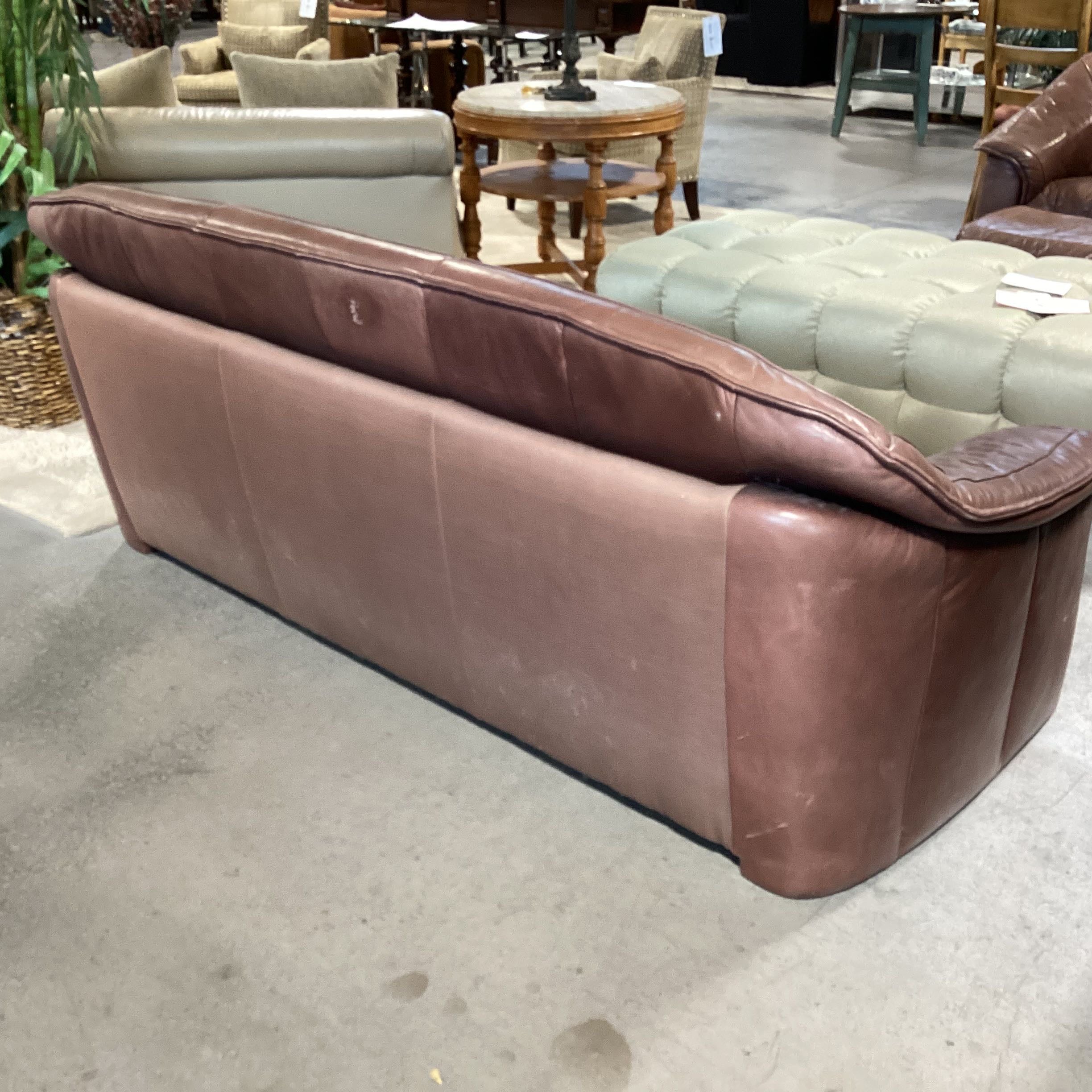 Custom Brown Leather Modern Layered Accent Flap Sofa