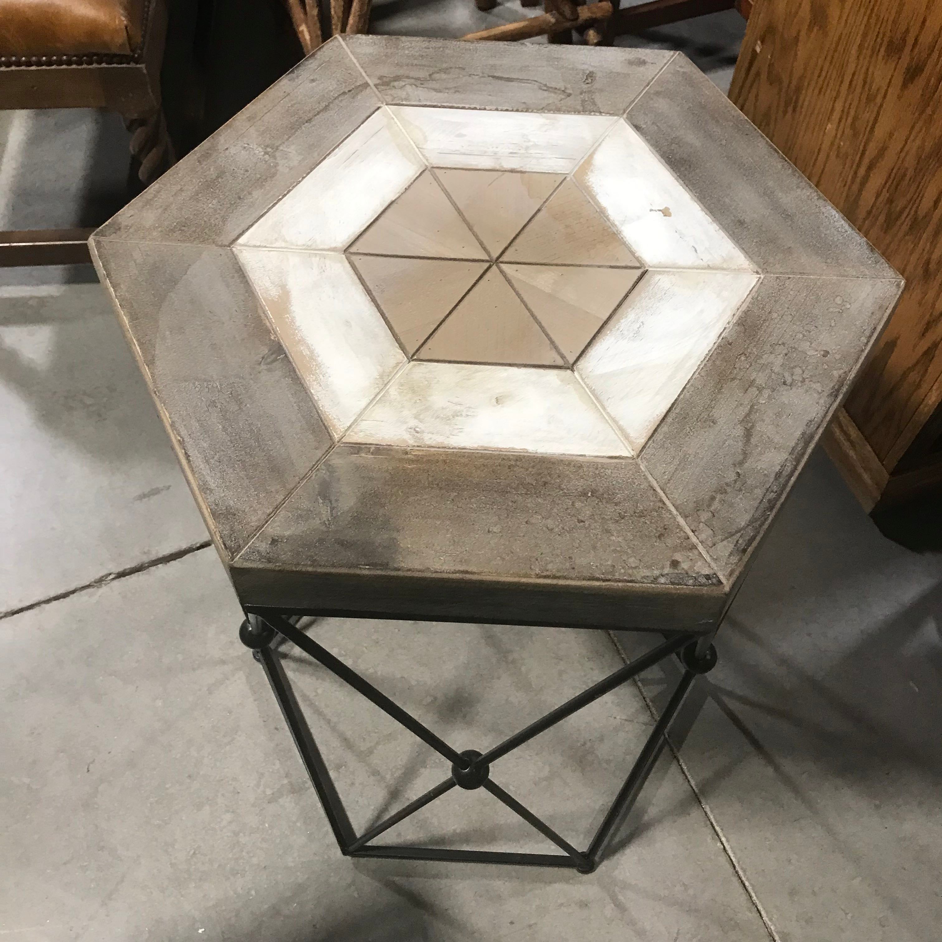 Wood and Metal Octagon Tricolor End Table Rustic Style — Habitat ...