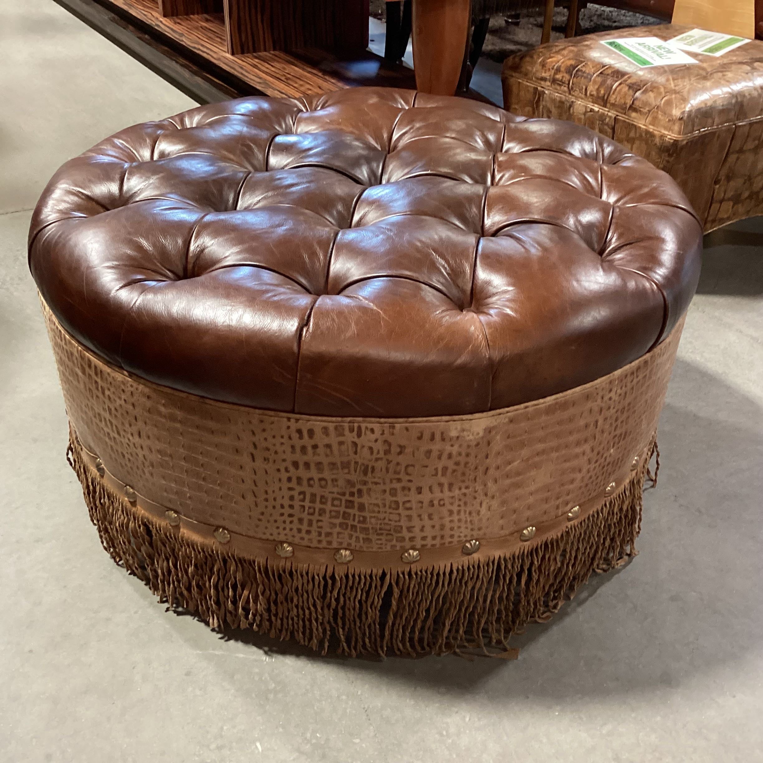 Old Hickory Tannery Croc & Brown Tufted Leather with Fridge Round Ottoman