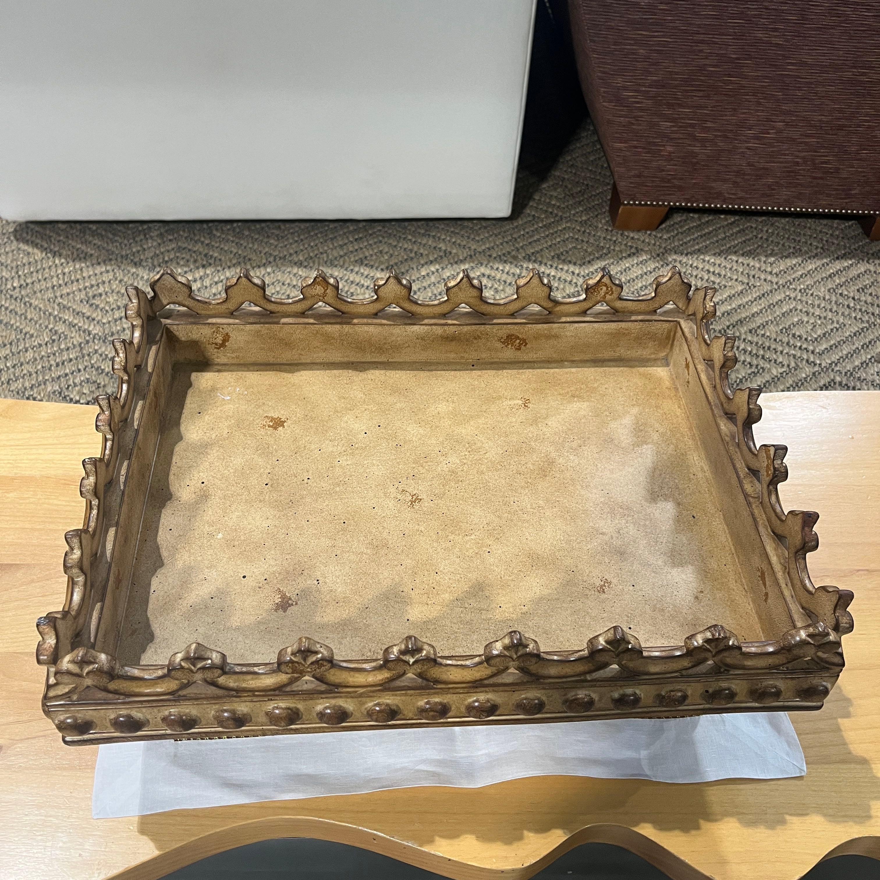 Hand Carved Beveled Wooden Decorative Serving Tray