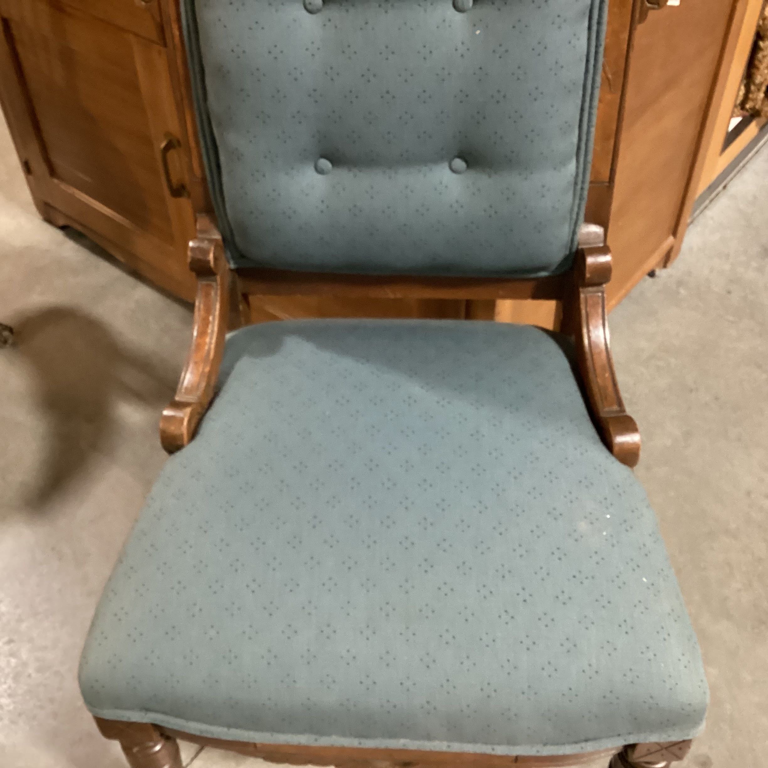 Vintage Wood Carved Bille Upholstered Accent Chair