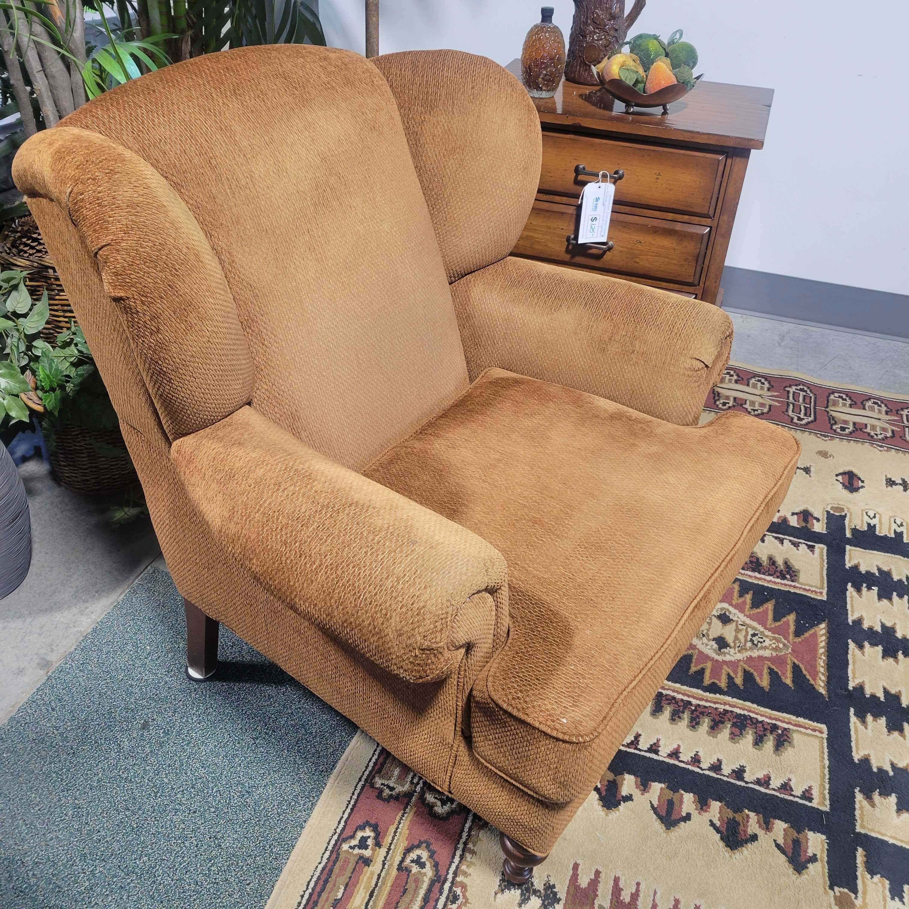 38"x 38"x 39" Brown Chenille Woven Wing & Roll Arm Chair
