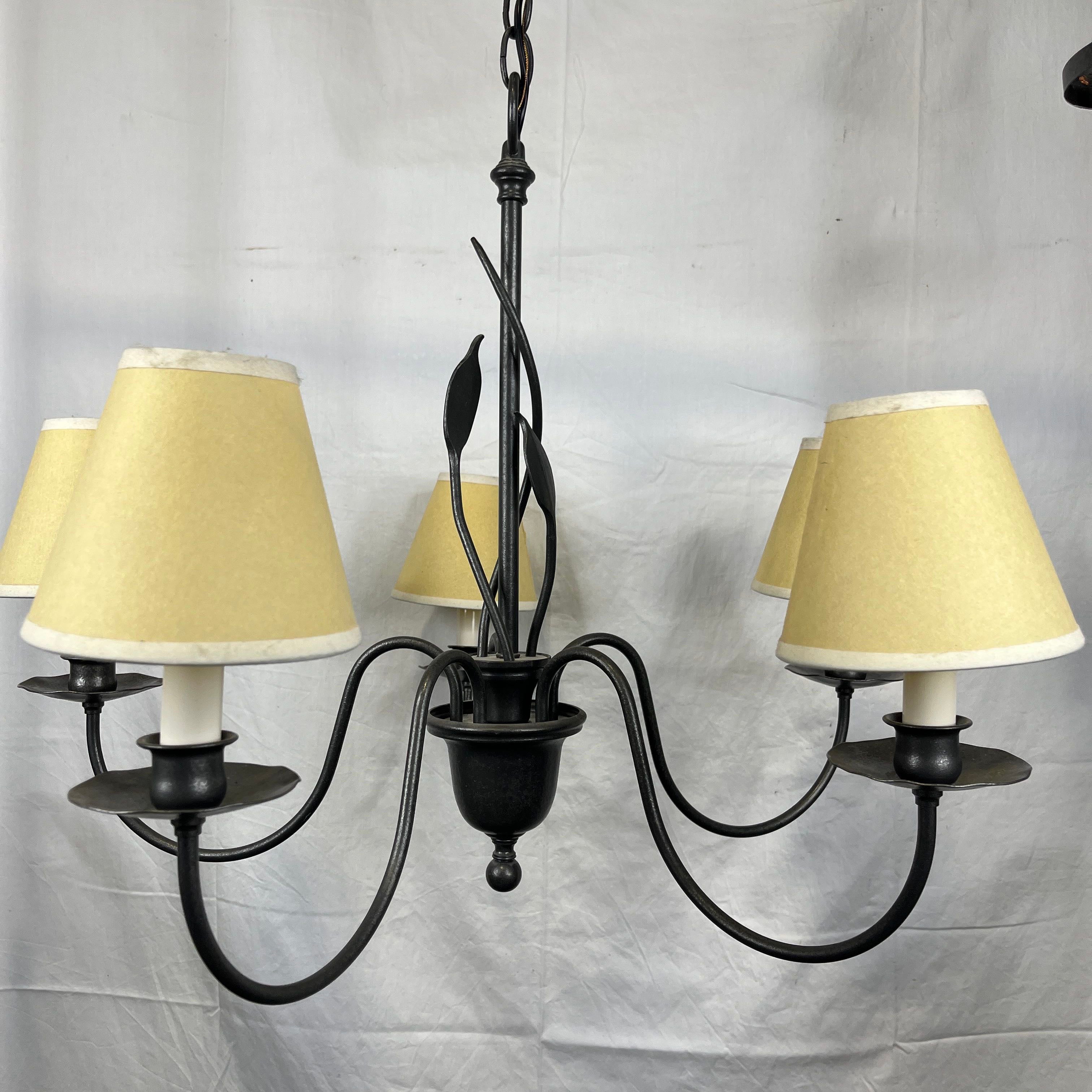 Hubbardton Forge Forged Leaves 5-Light Wrought Iron Candelabra Style Chandelier