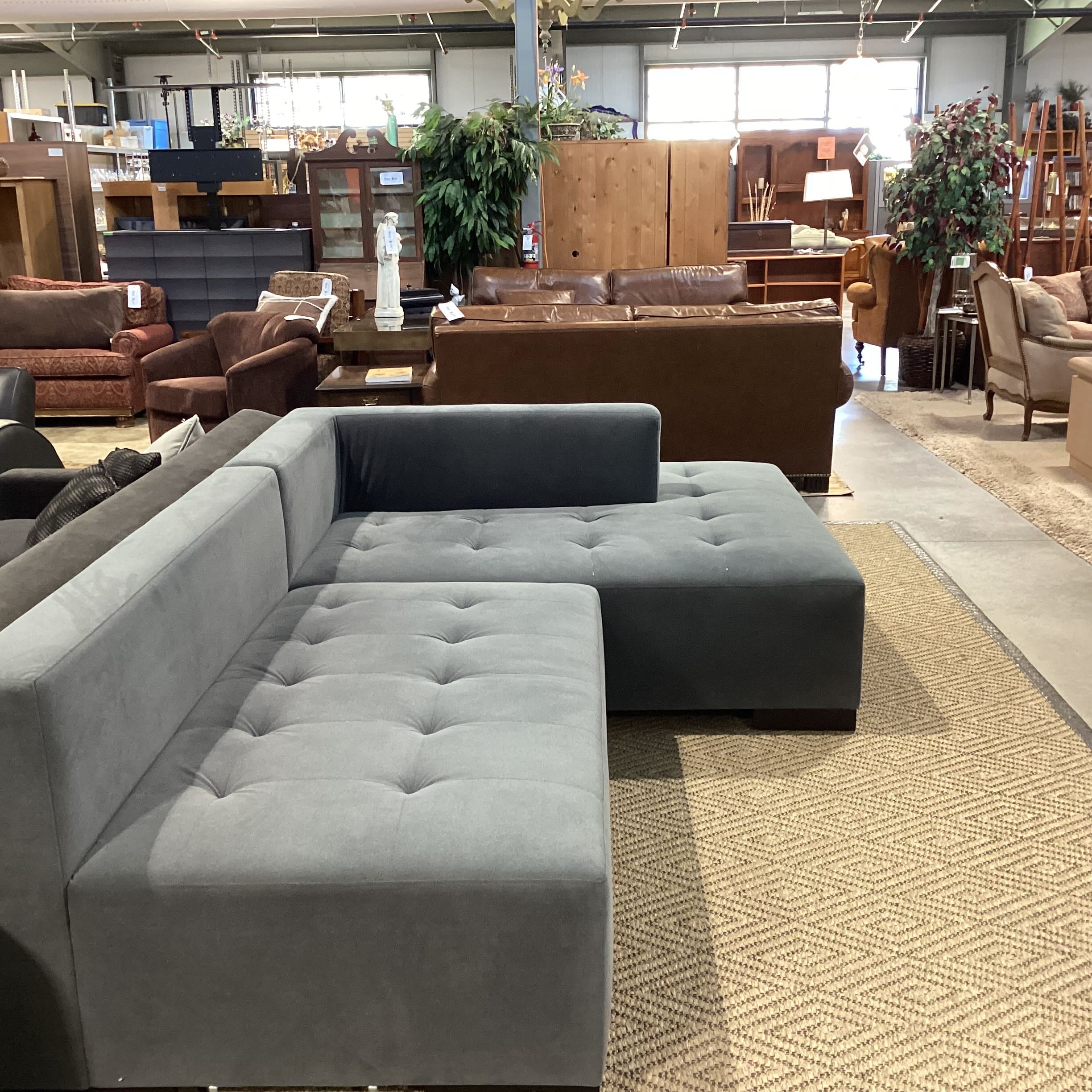American Leather Corbin Grey Tufted Modern 2 Piece Sectional