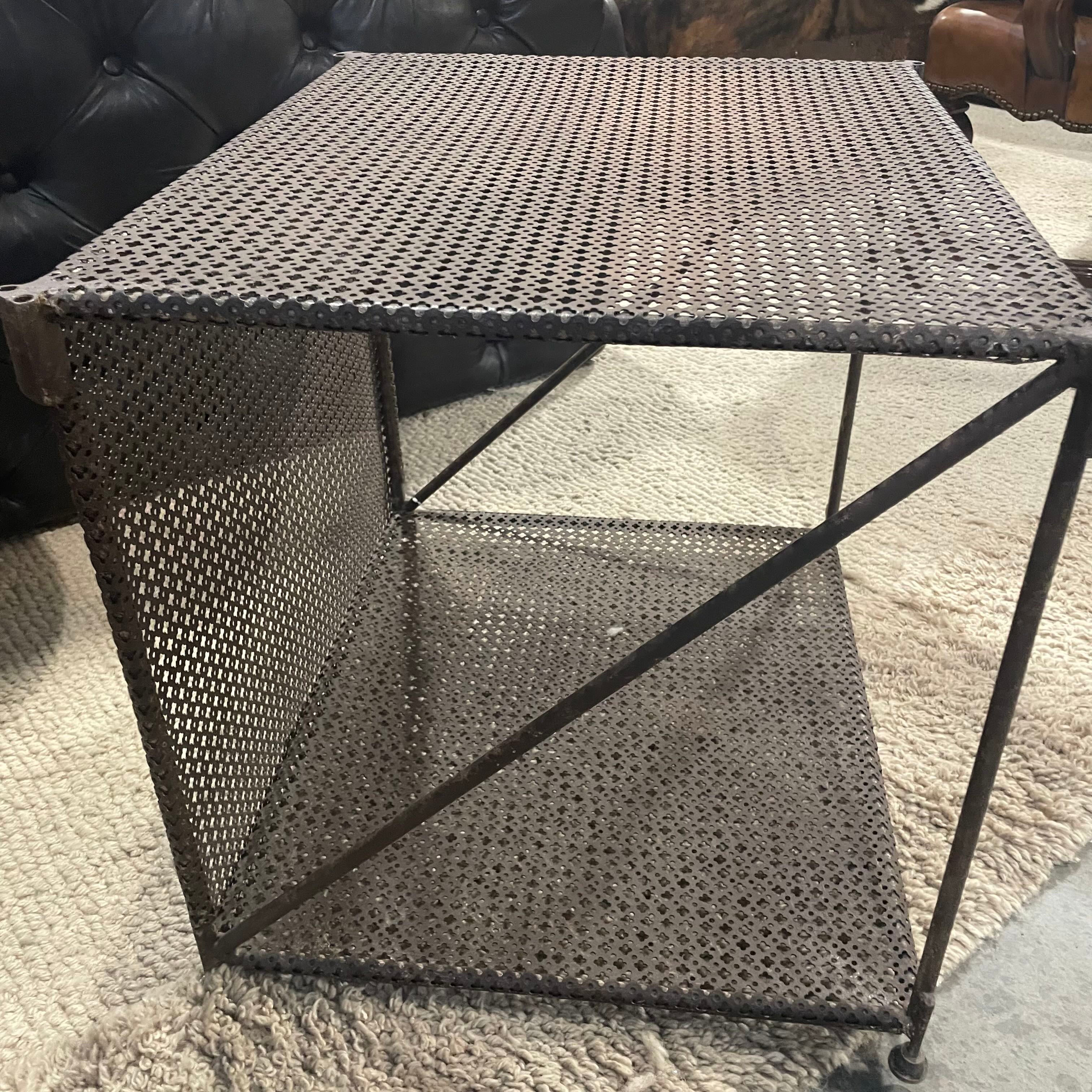 24"x 21"x 19.5" Cross & Dot Punched Rustic Metal Side Bar Accent Table