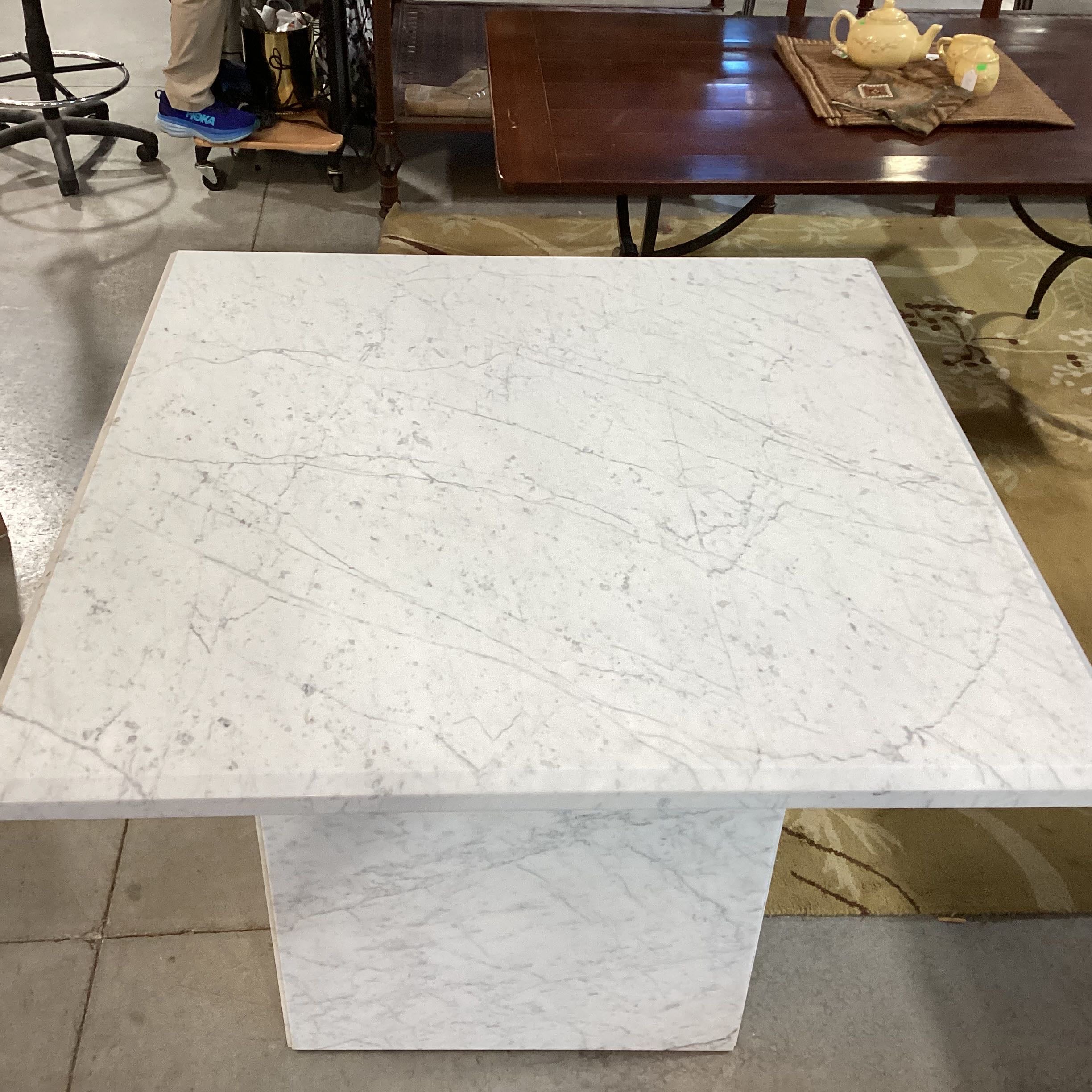 Grey & White Marble Square with Pedestal Dining Table