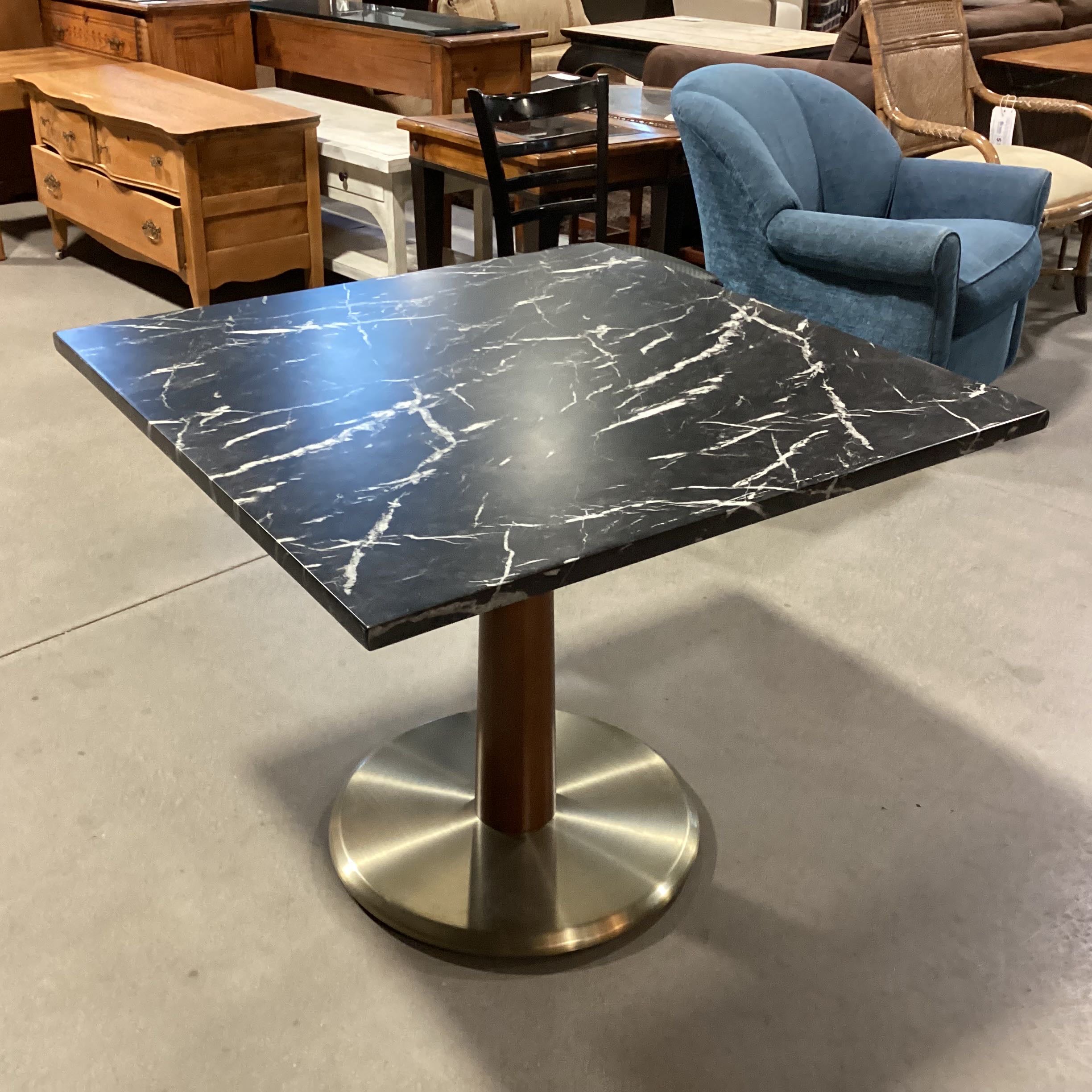 Williams & Sonoma Black White Marble with Wood Brass Pedestal Dining Table