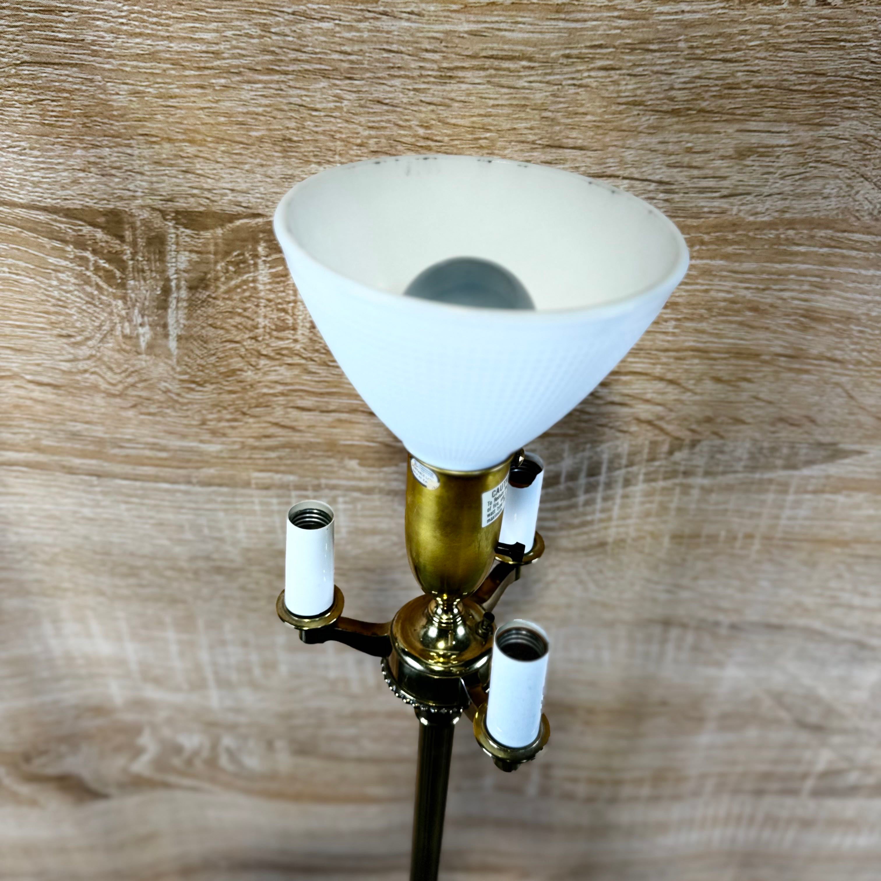 Stiffel 4-Light Brass and Glass Floor Lamp