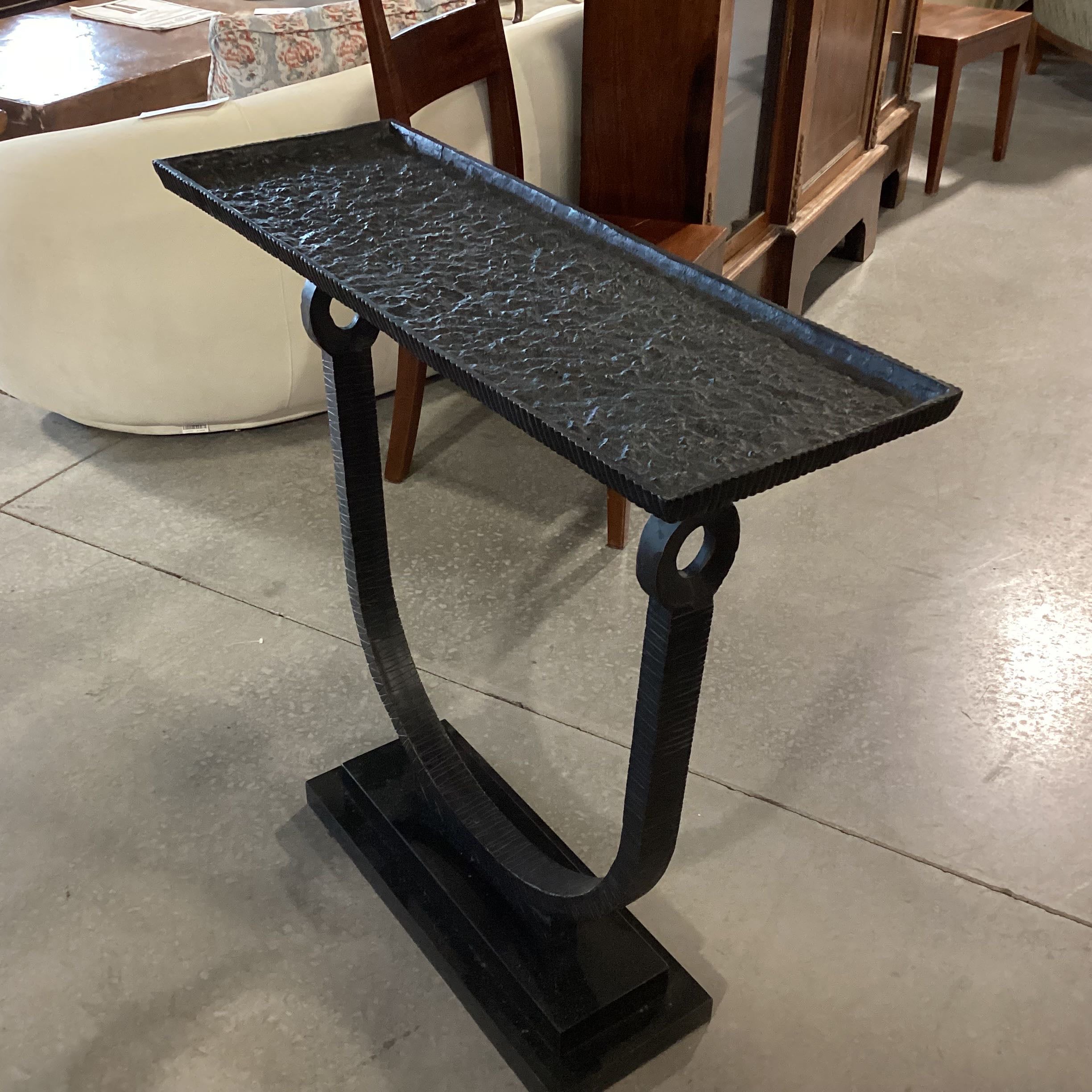 Wrought Iron Black Marble Base U Shaped Accent Table