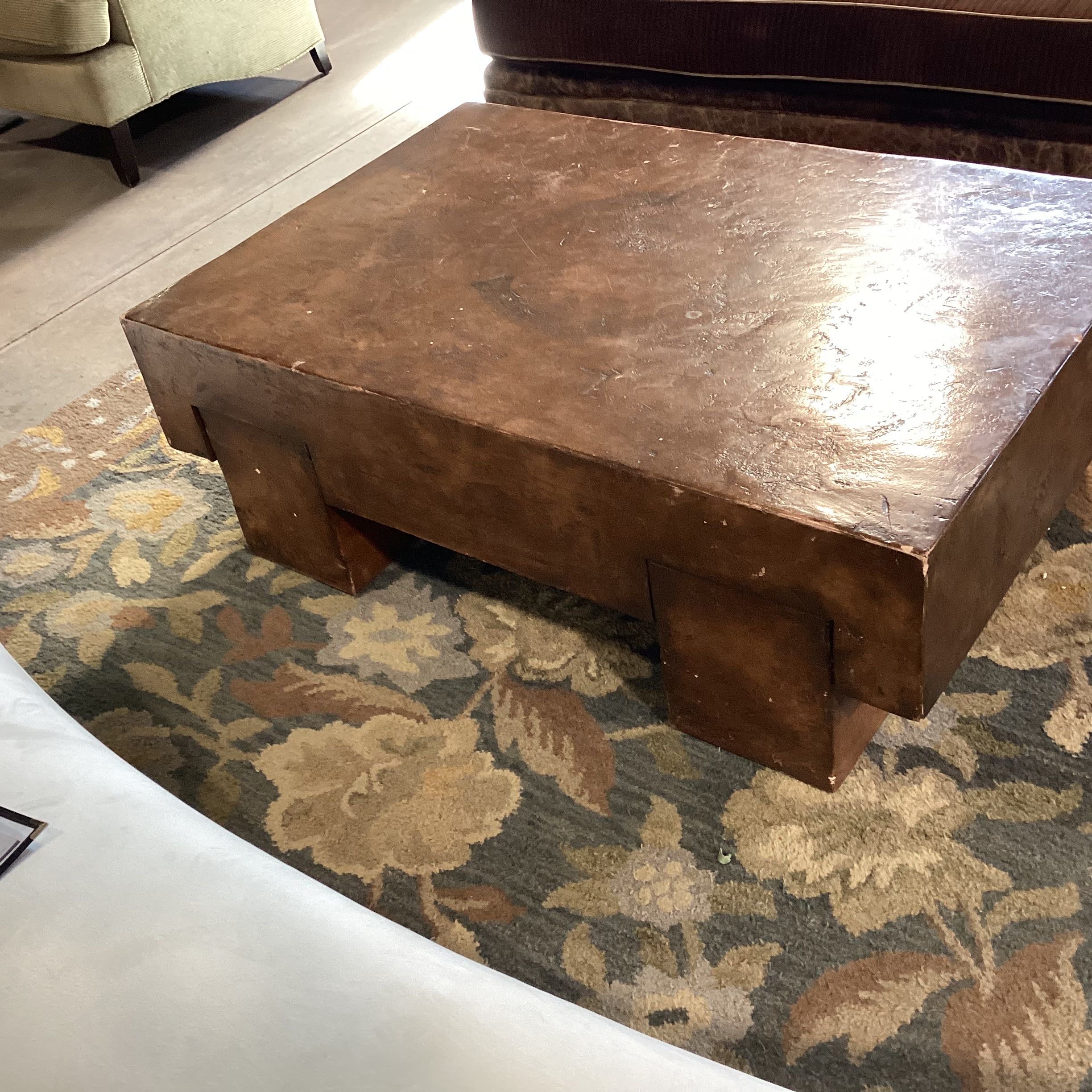 Solid Wood Railroad Tie Style Legs Distressed Coffee Table