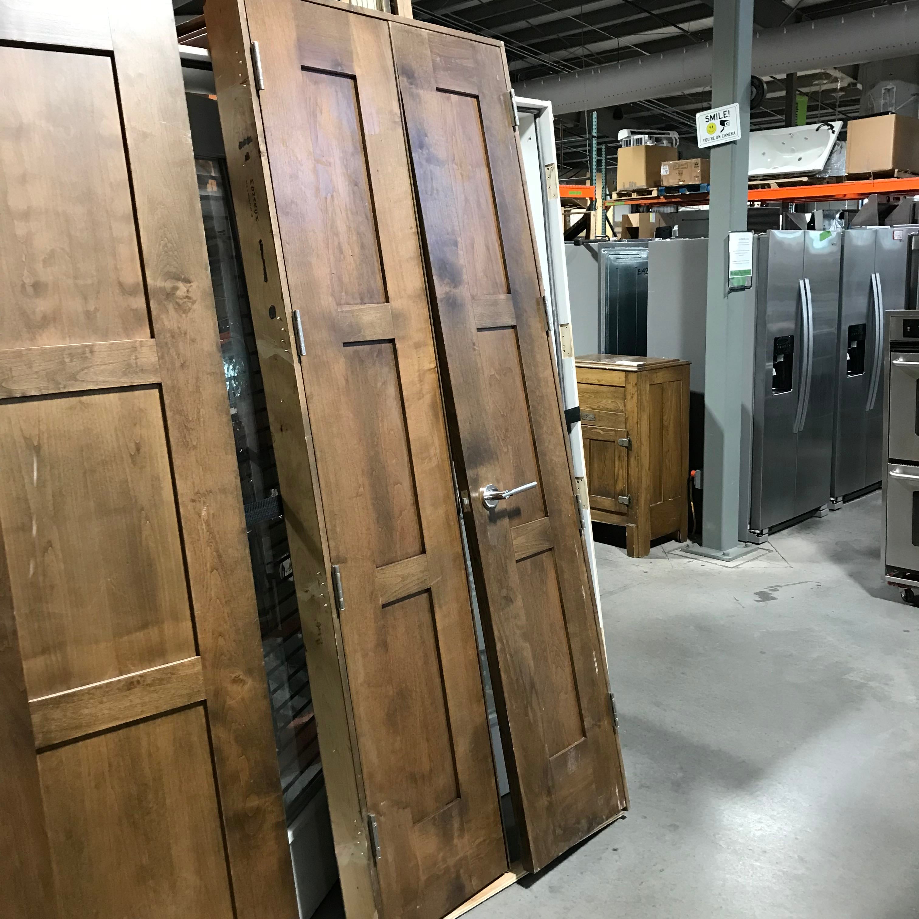 35.75"x 89.25"x 1.75" 6 Panel Brown Stained Alder Veneer with Jamb Closet Doors