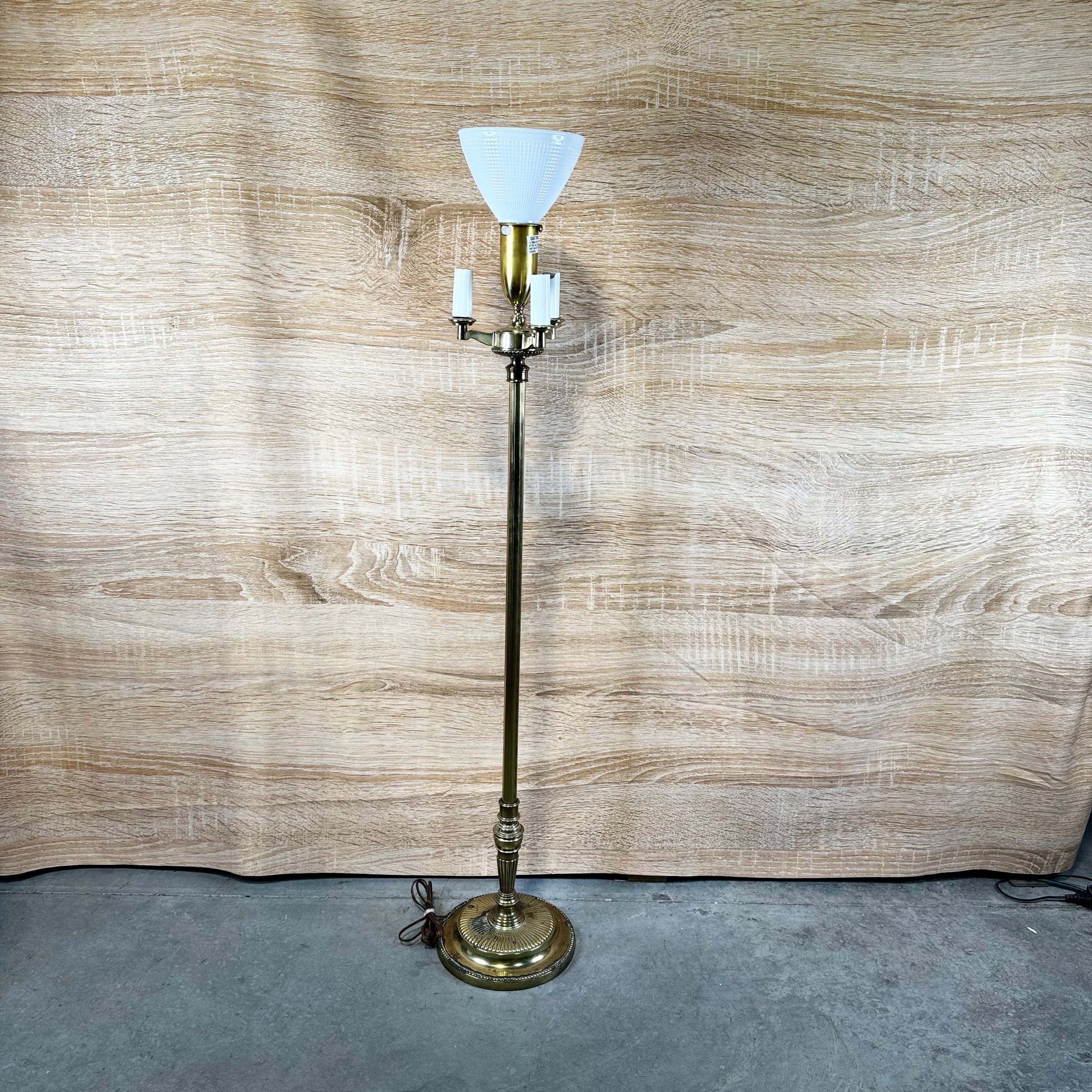 Stiffel 4-Light Brass and Glass Floor Lamp