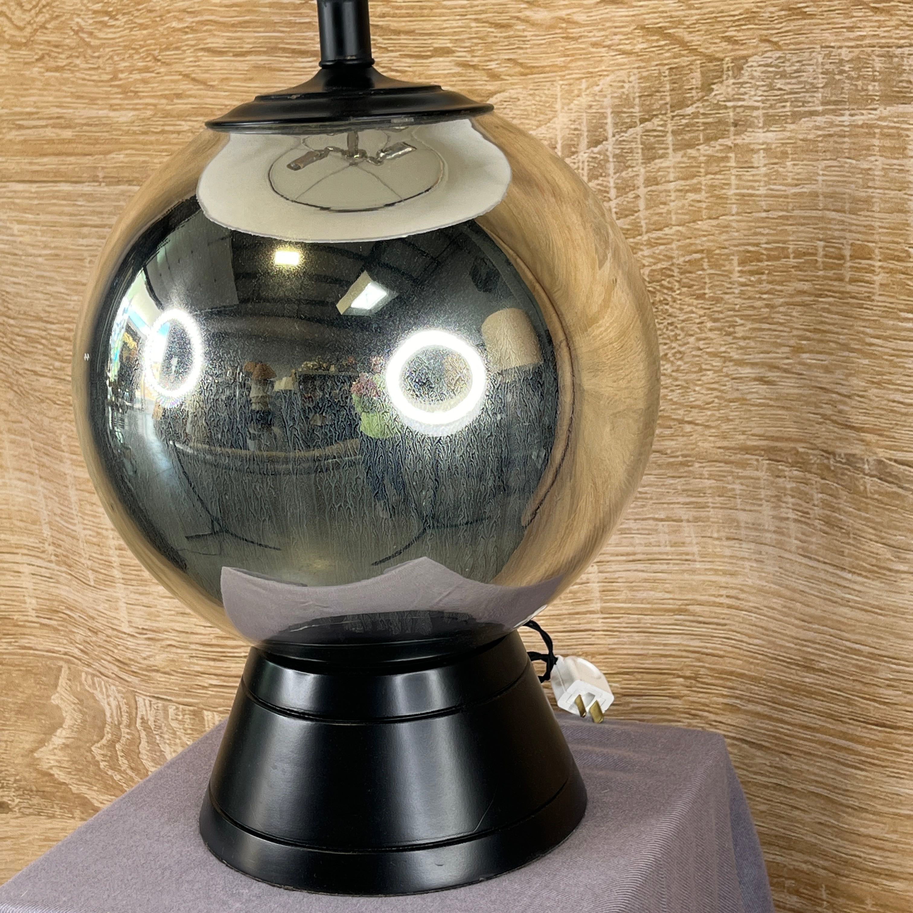 2-Light Oversized Mercury Glass Globe with Black Metal Base Table Lamp
