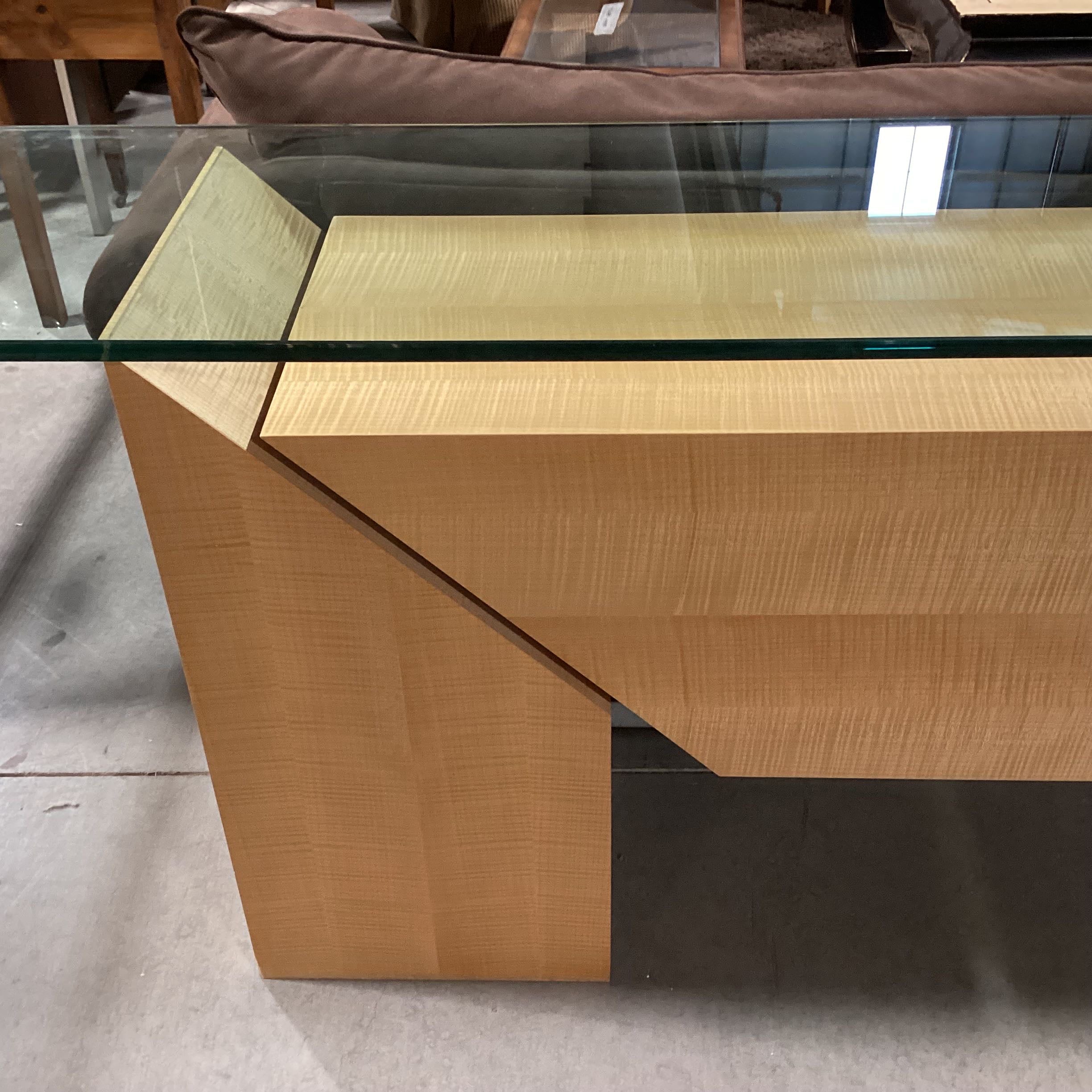 Custom Glass Top Maple Veneer Modern Console Table