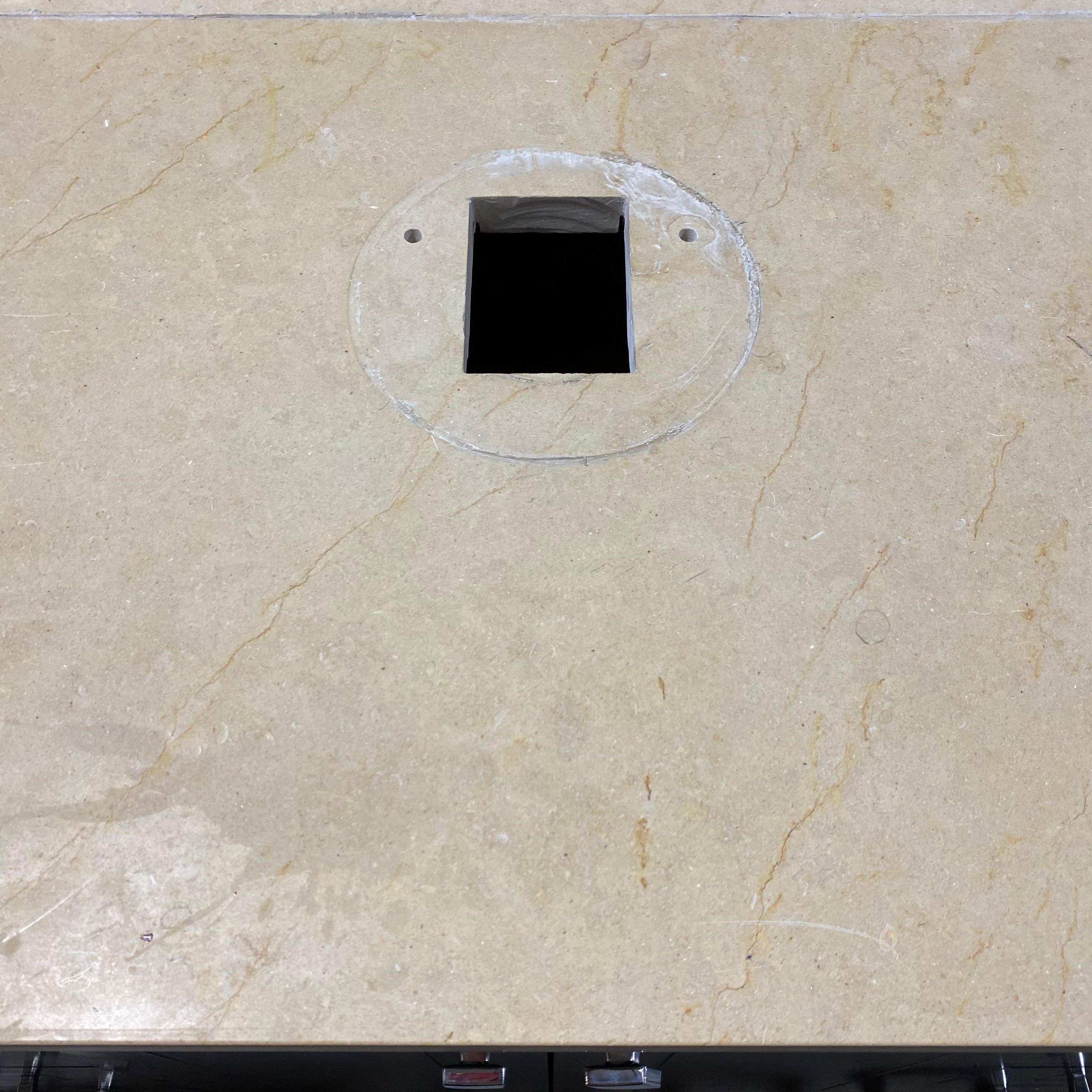Black Chrome Accent Hardware Travertine Top with Hole for Vessel Sink Vanity
