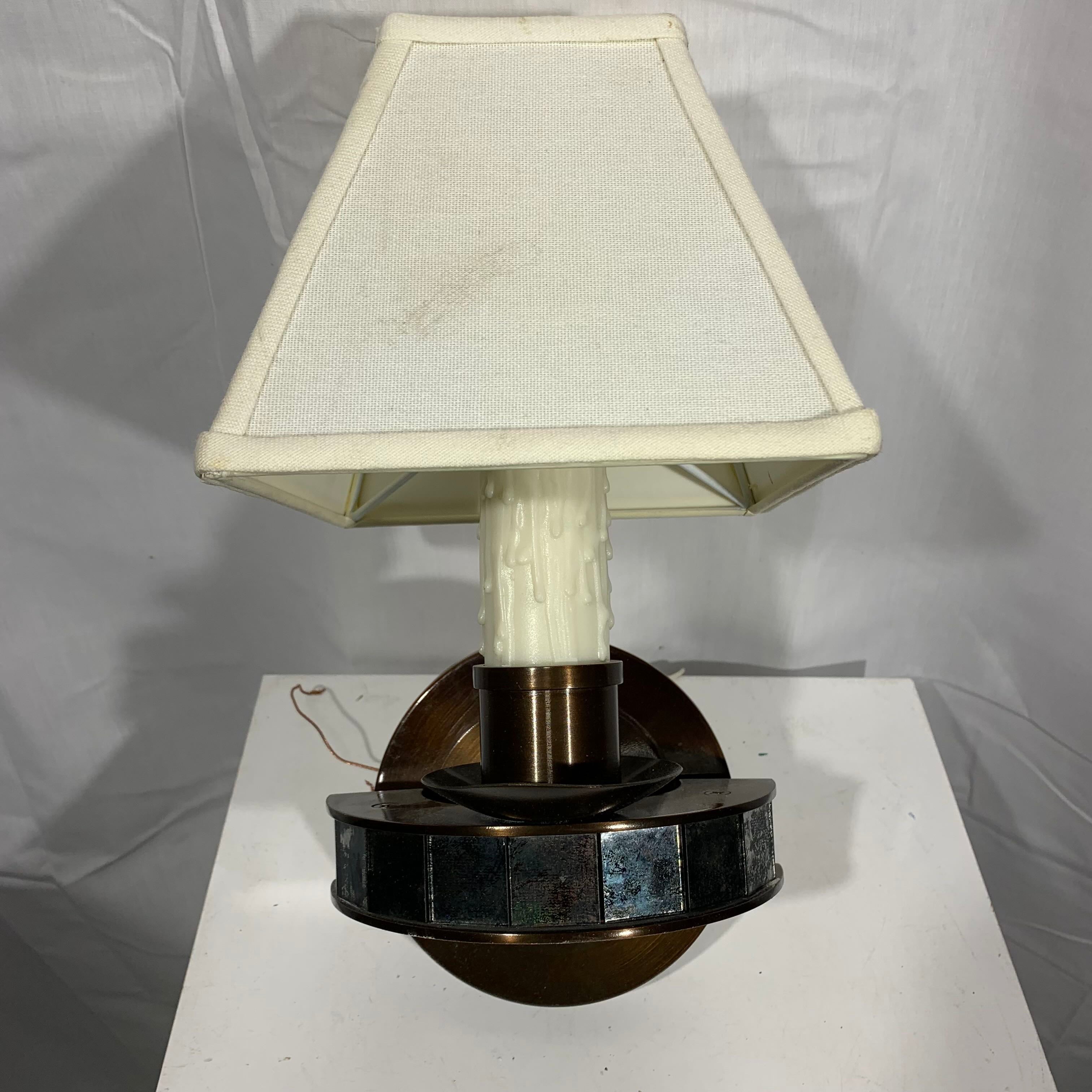 6.5"x 6.5"x 11" Louis Baldinger and Sons Brown Metal with Candle Accent and Shade Various Condition Wall Sconce