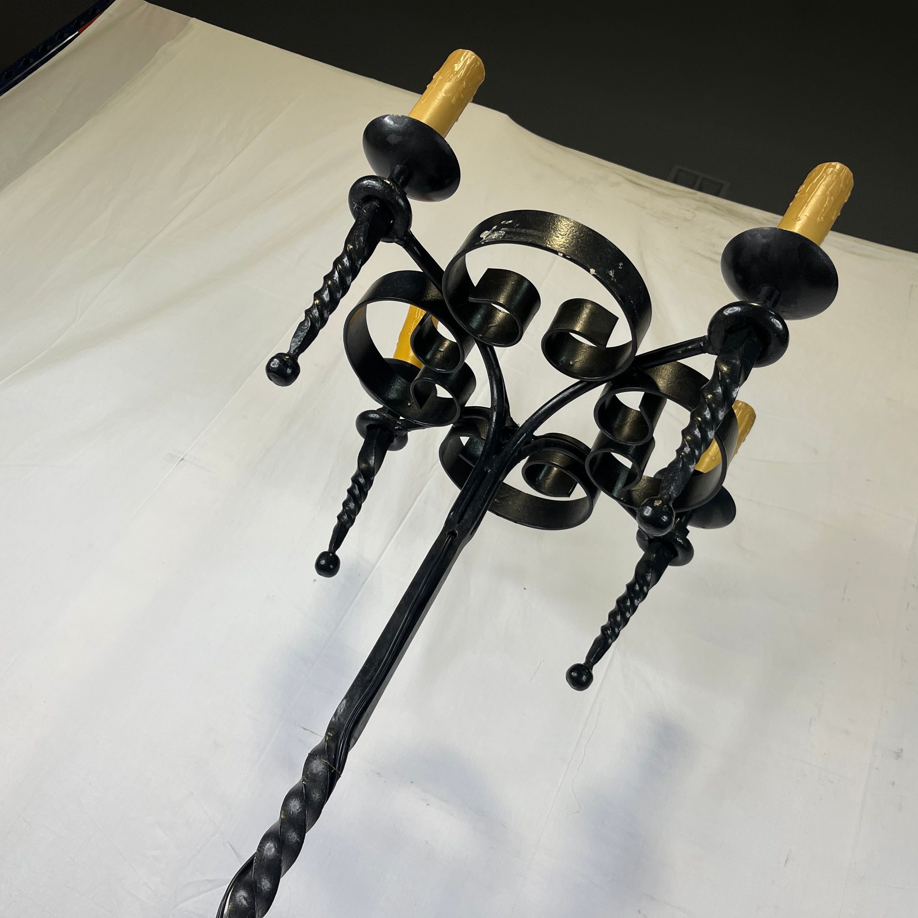 French Turn of the Century 4-Light Wrought Iron Candelabra Style Floor Lamp