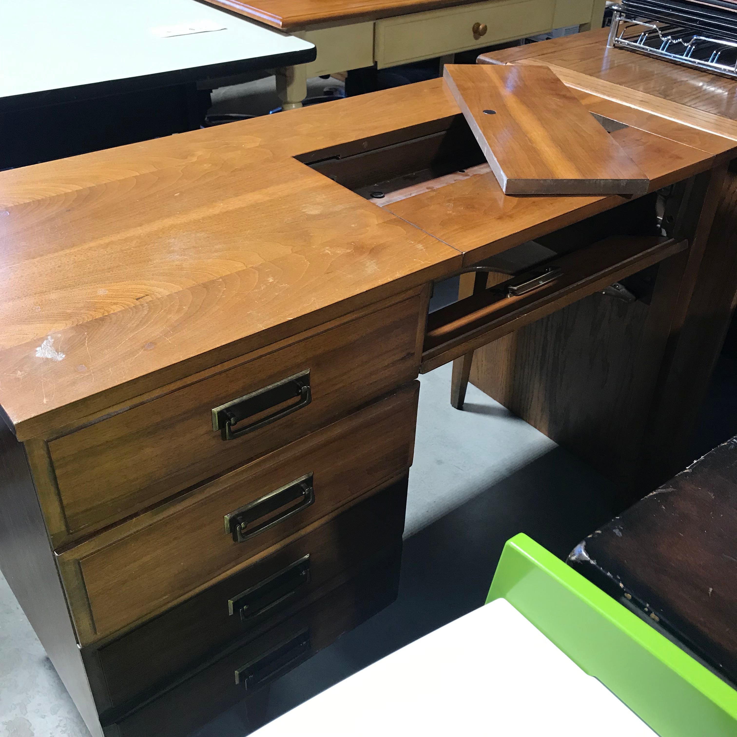 Solid Wood 3 Drawer Vintage Sewing Machine Cabinet Desk