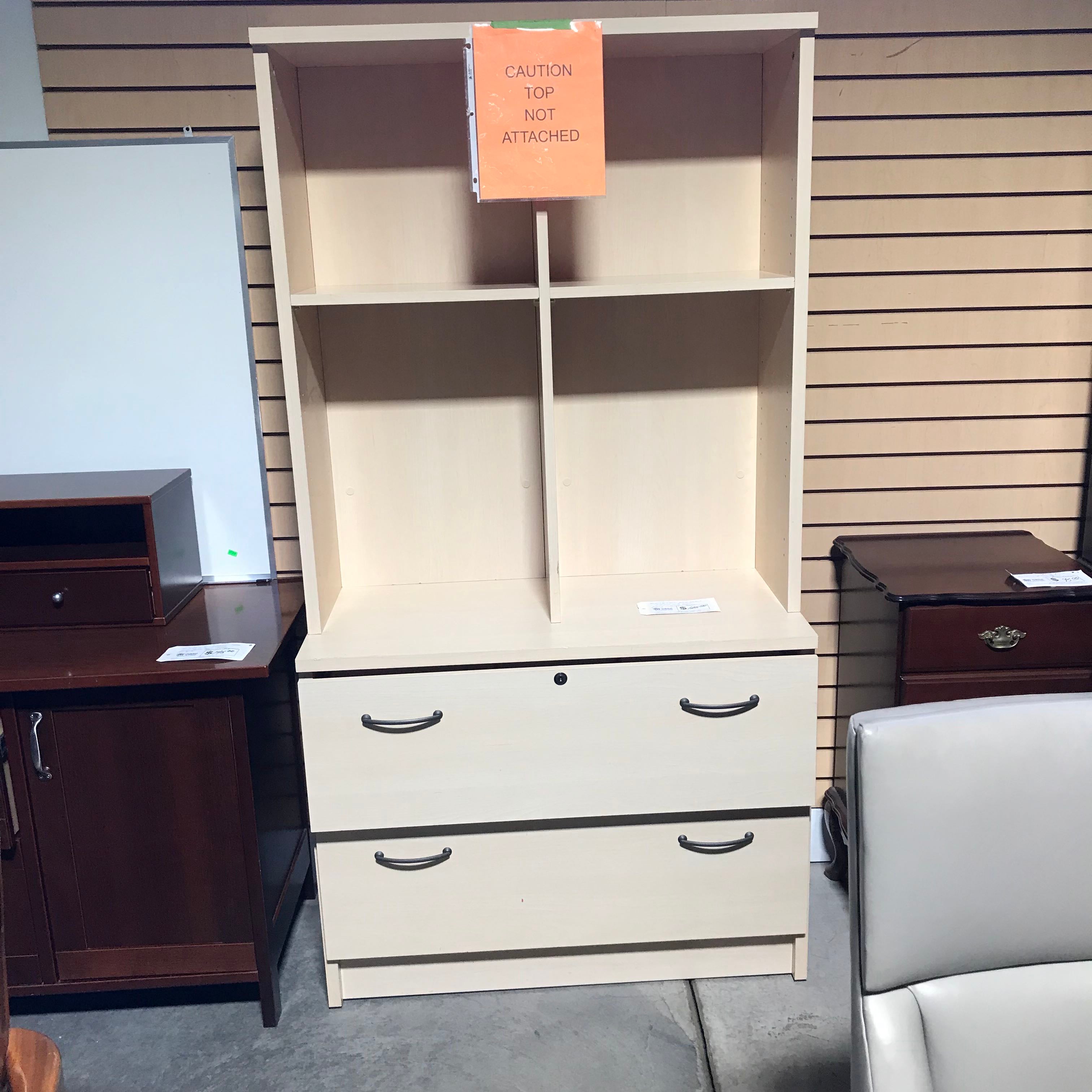 White Washed 2 Drawer with Hutch Filing Cabinet Office Console