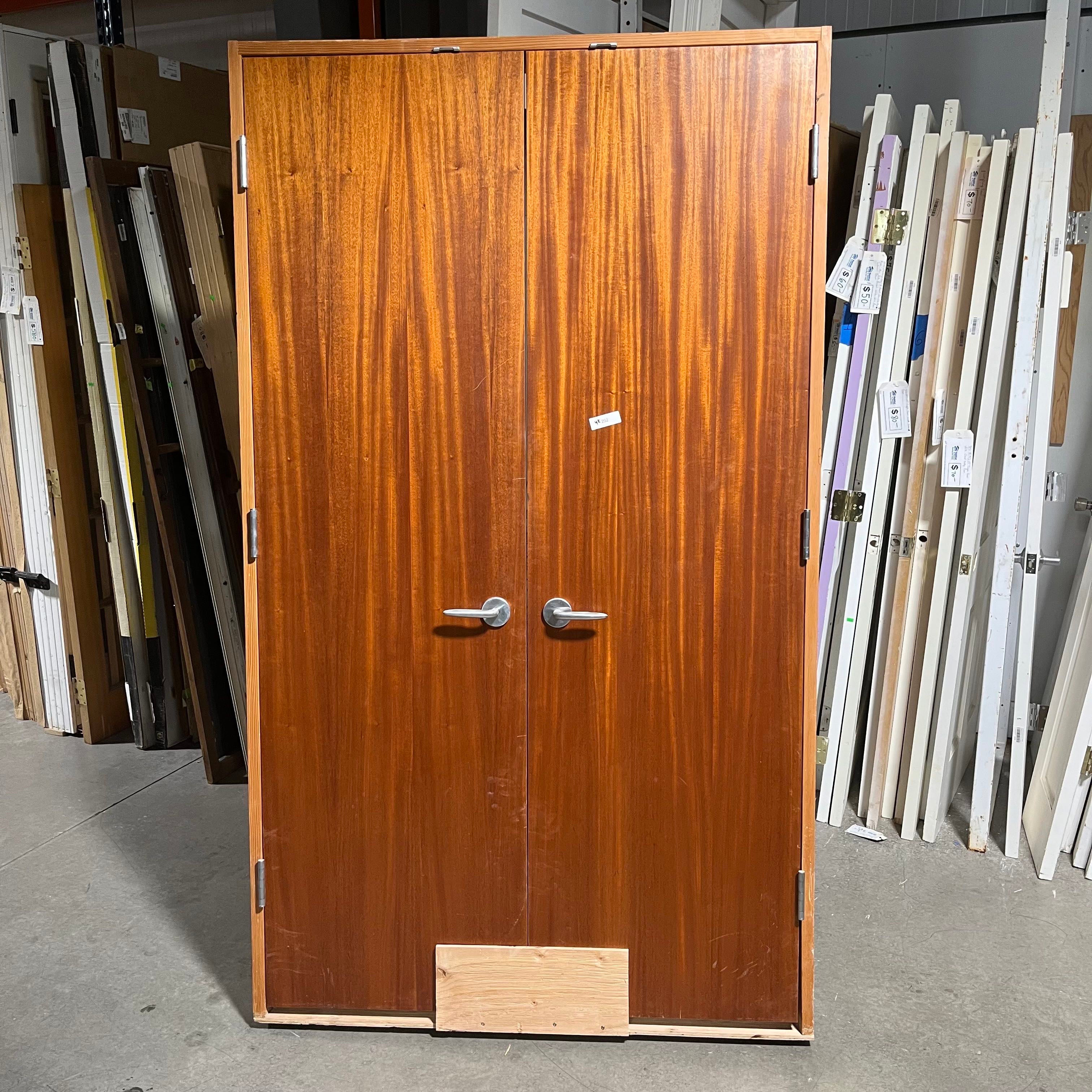 48"x 84"x 1.75" Rich Mahogany Veneer Solid TimberStrand Slab Interior French Closet Doors w/ Jamb and Mirrors